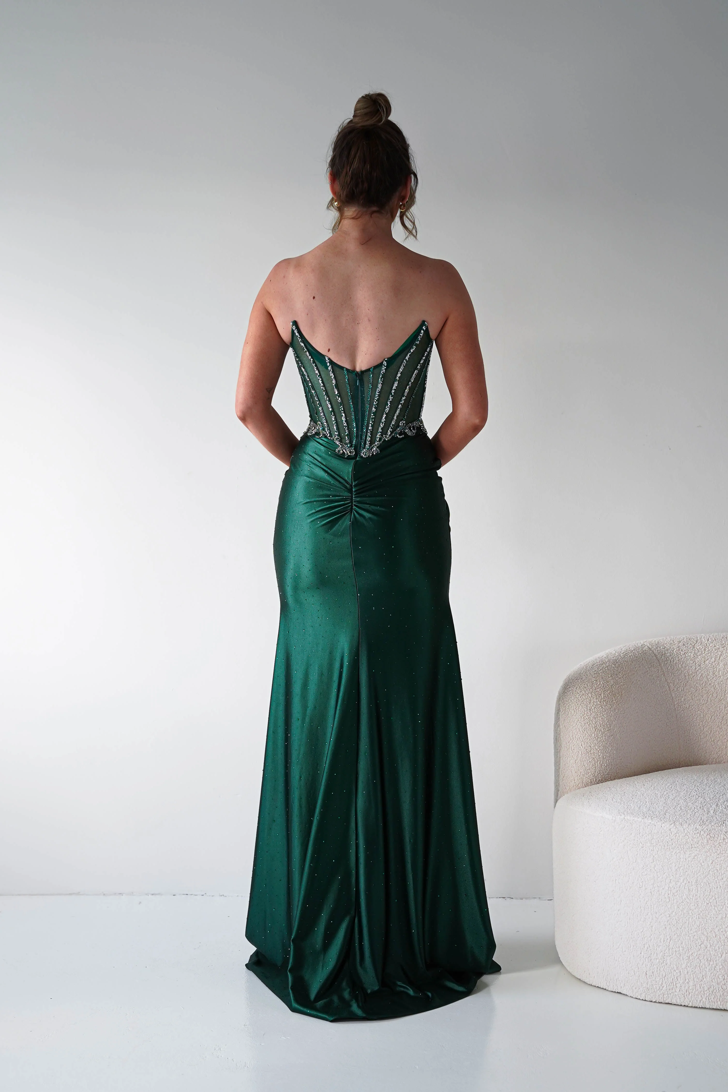Monaco Rhinestone Strapless Gown | Emerald Green - Image 6