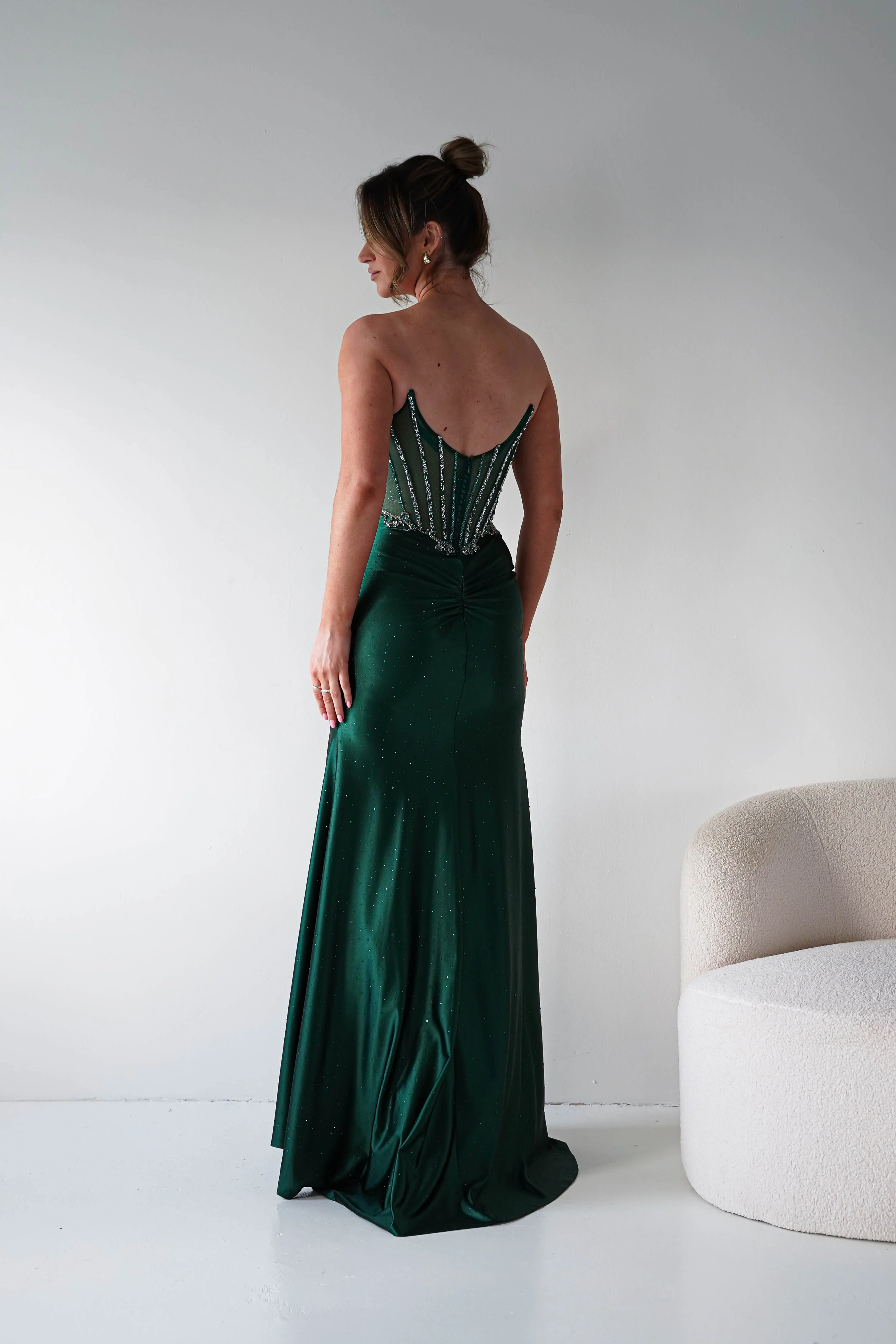 Monaco Rhinestone Strapless Gown | Emerald Green - Image 7