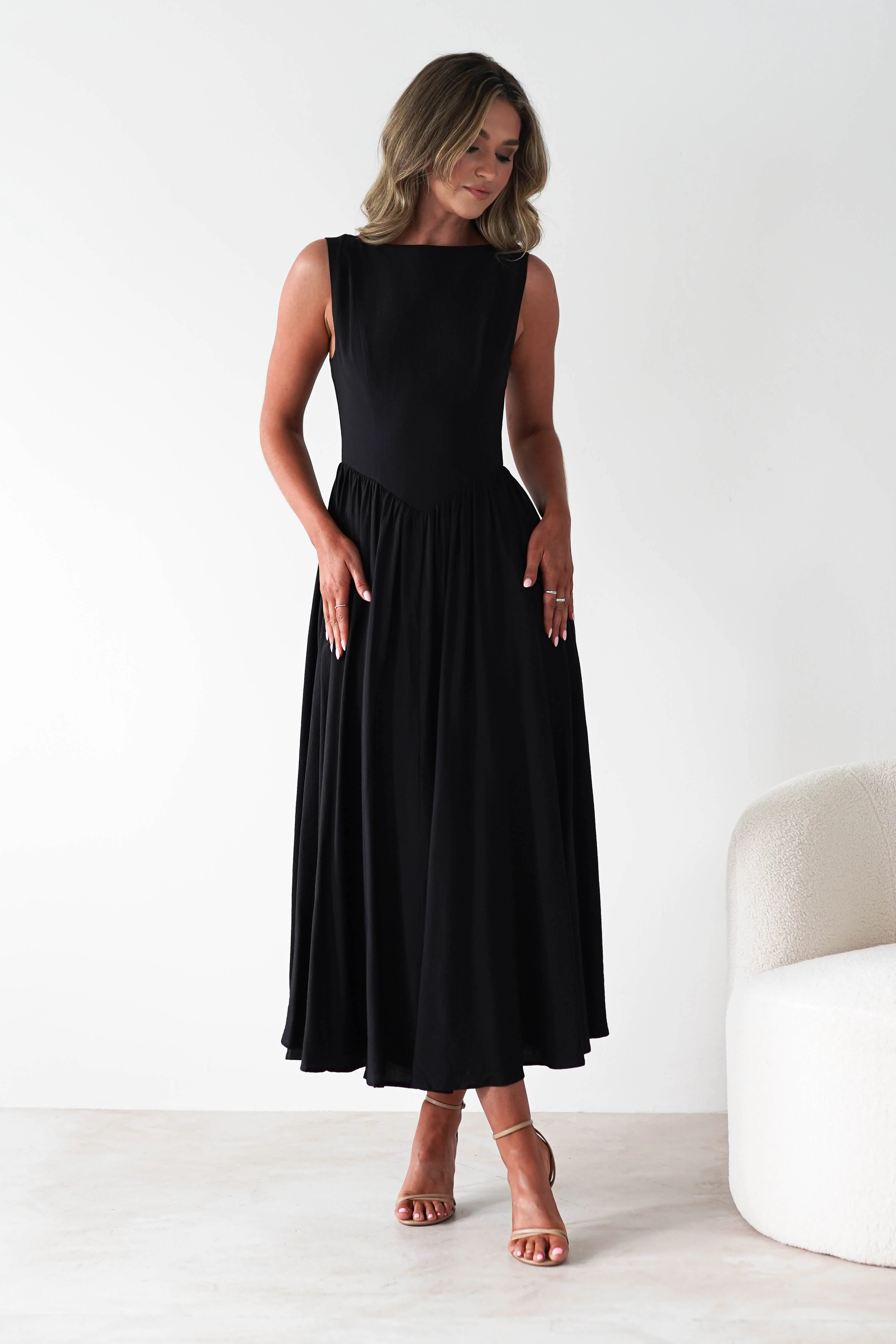 Monroe Skater Midaxi Dress | Black