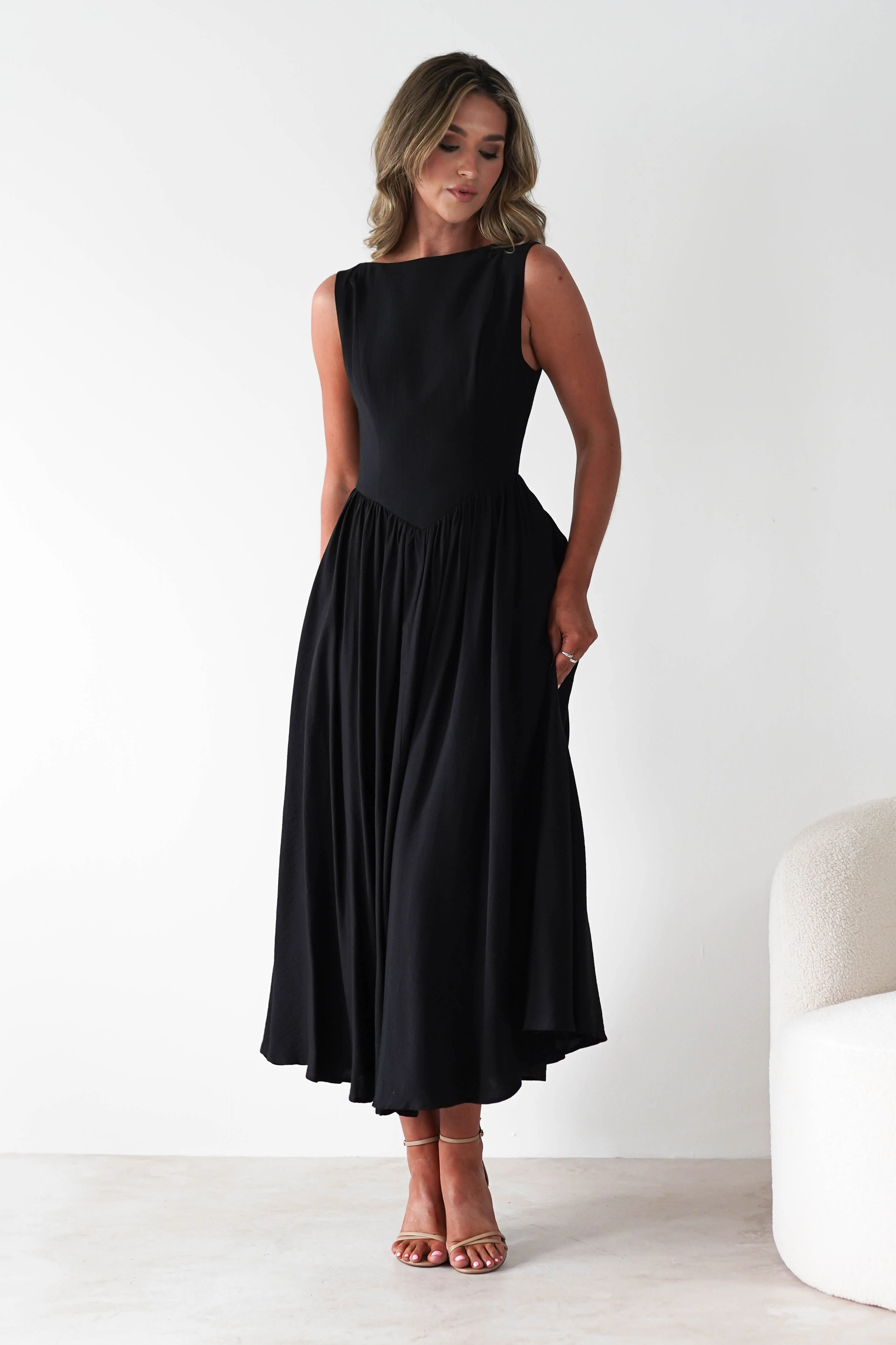Monroe Skater Midaxi Dress | Black - Image 8