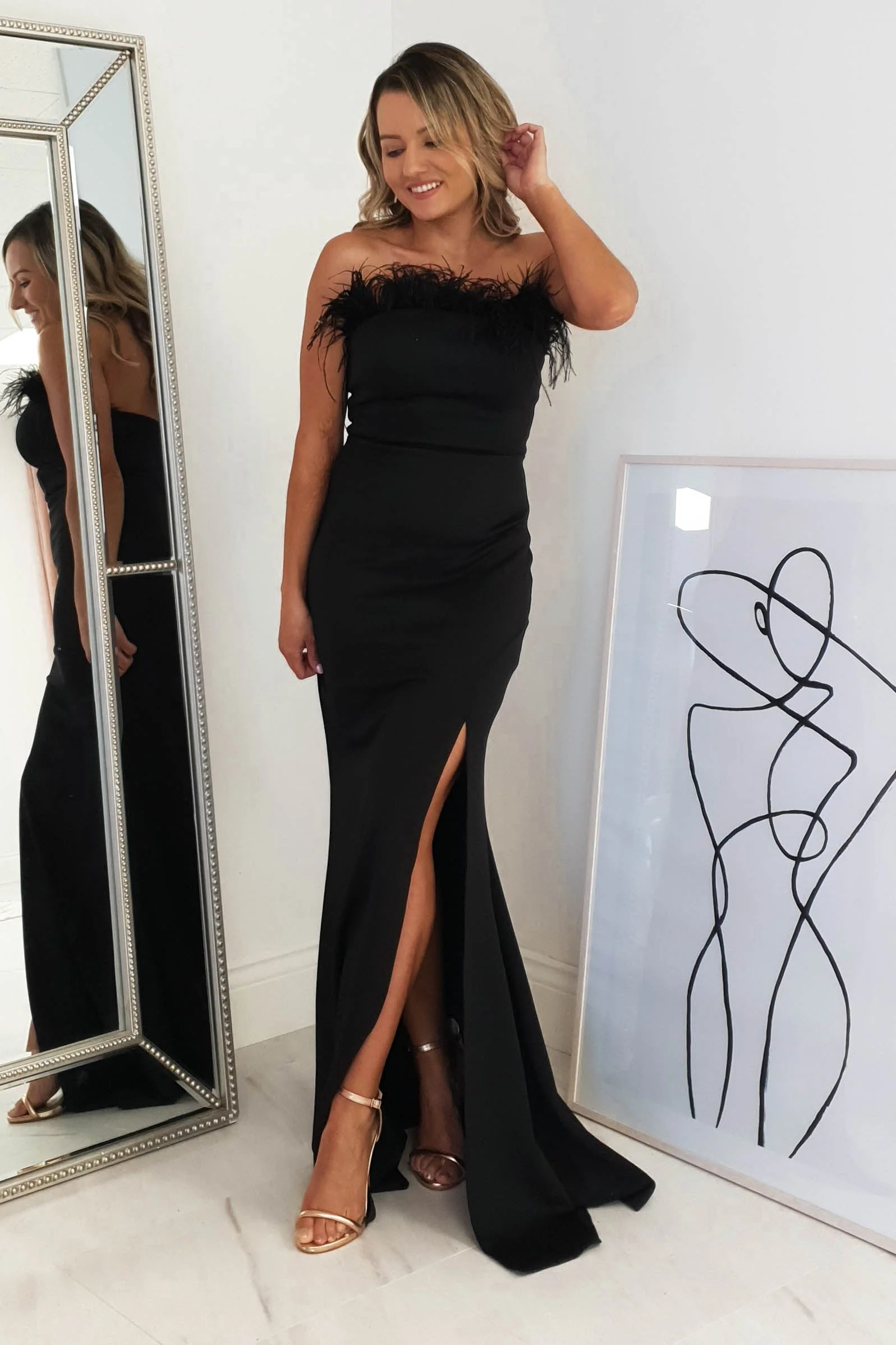 Nalani Feather Detail Gown | Black - Image 7