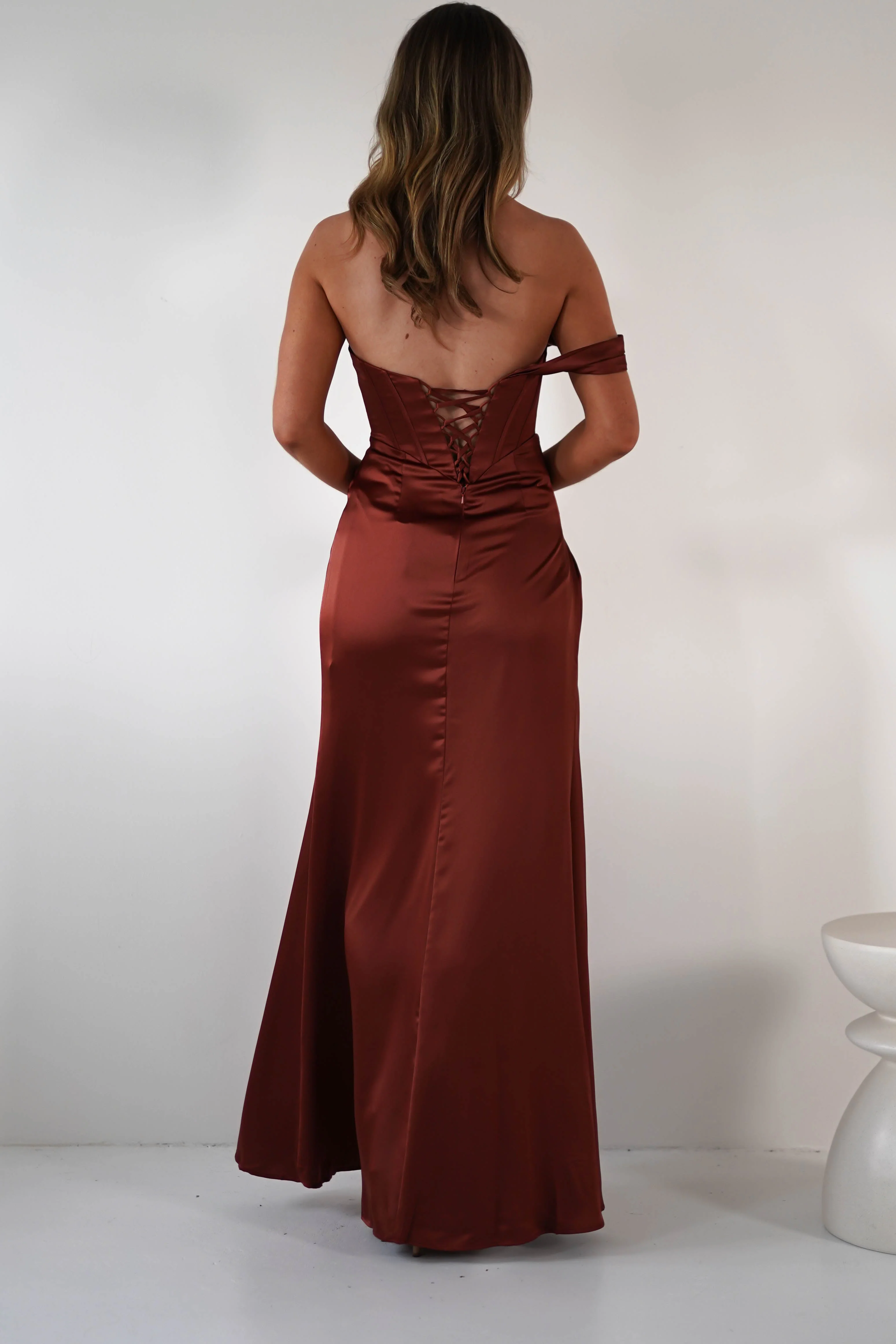 Nicolette Soft Satin Maxi Gown | Rust - Image 3