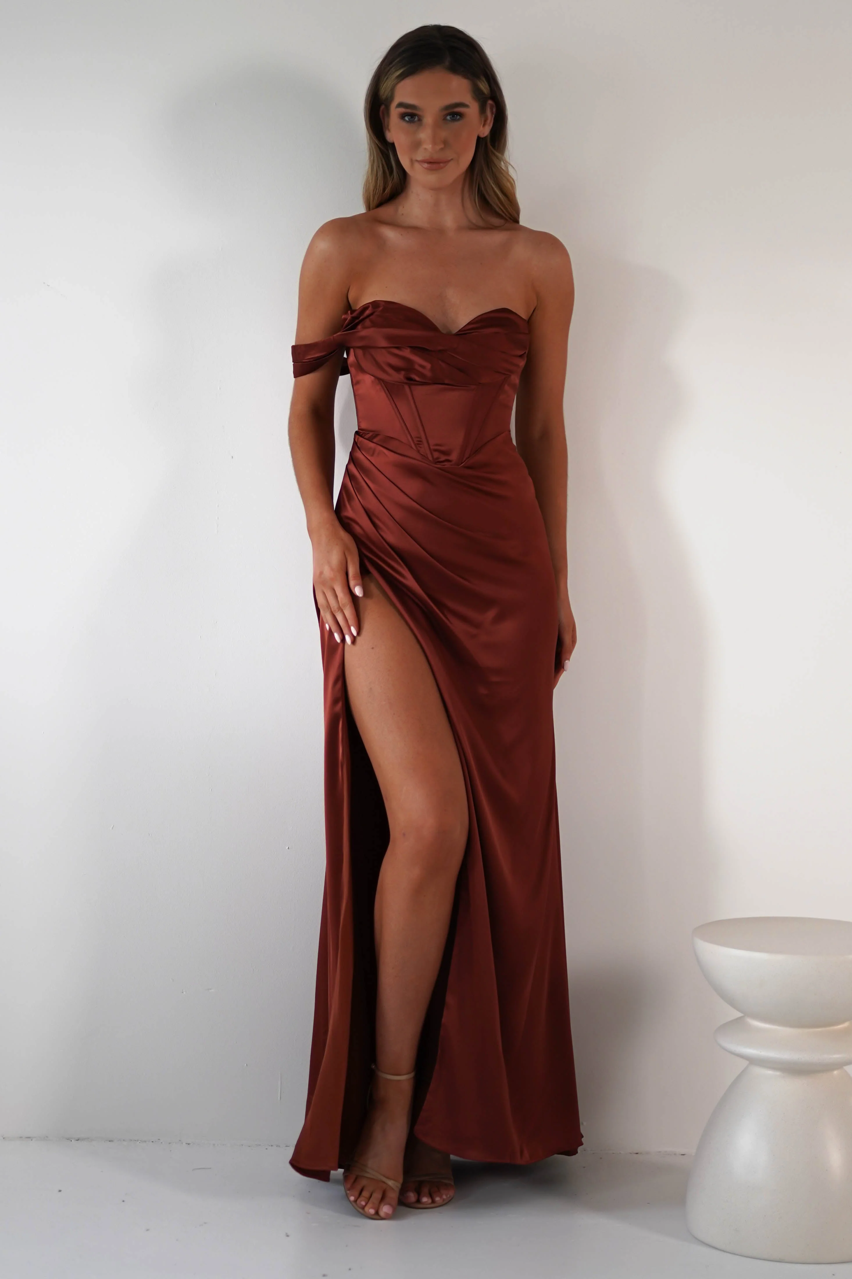 Nicolette Soft Satin Maxi Gown | Rust - Image 4