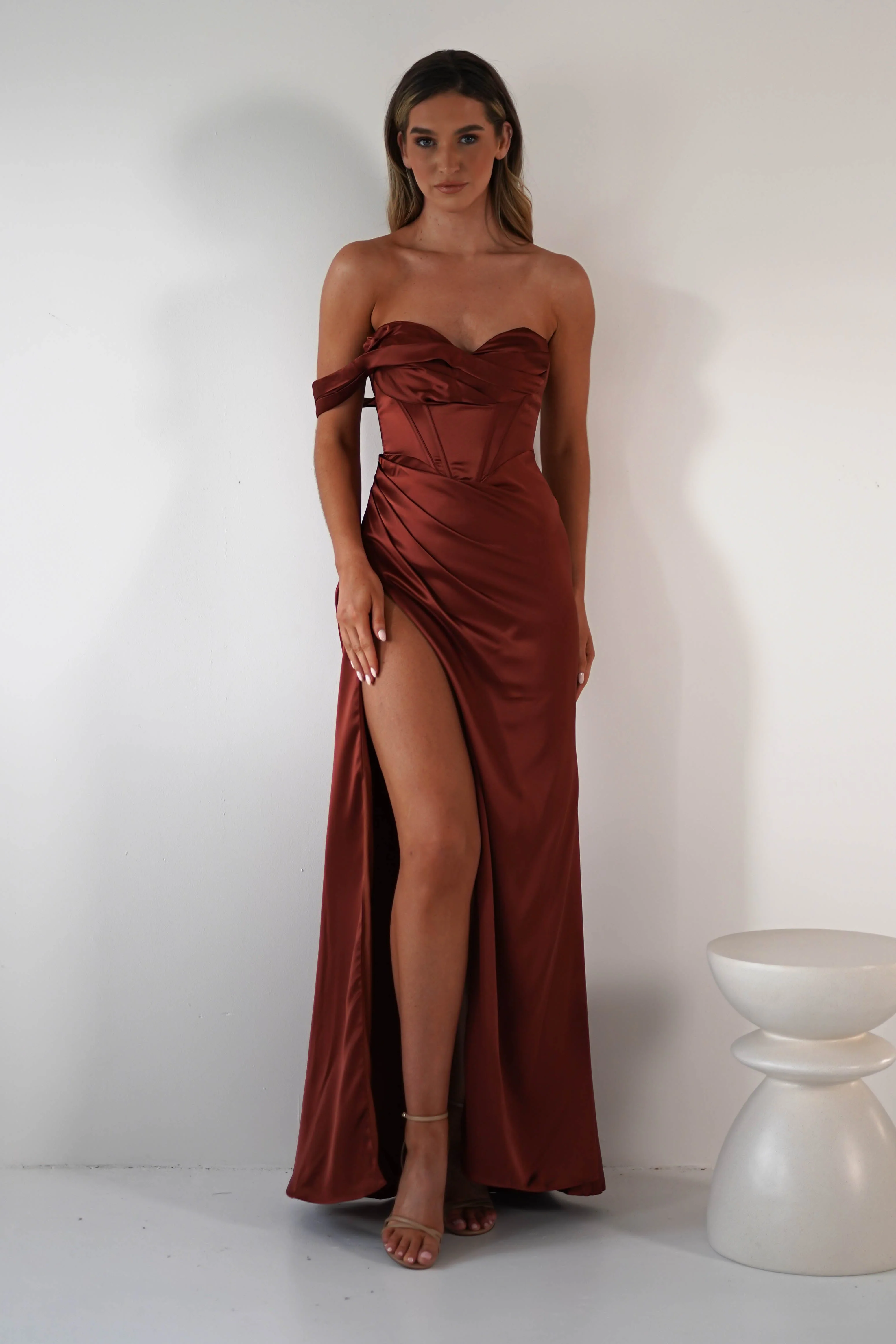 Nicolette Soft Satin Maxi Gown | Rust - Image 6