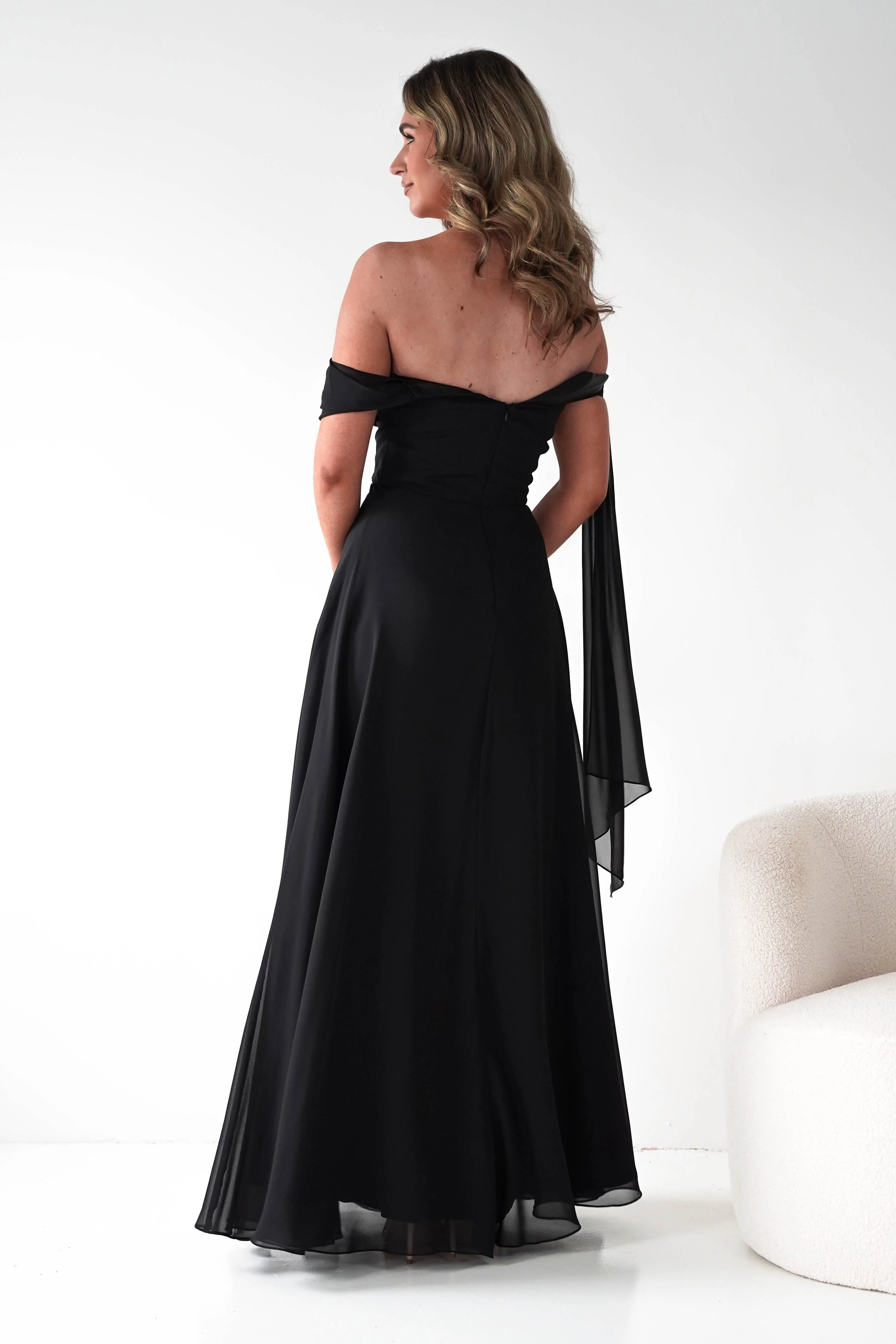 Ninette Off The Shoulder Chiffon Maxi Dress | Black - Image 6