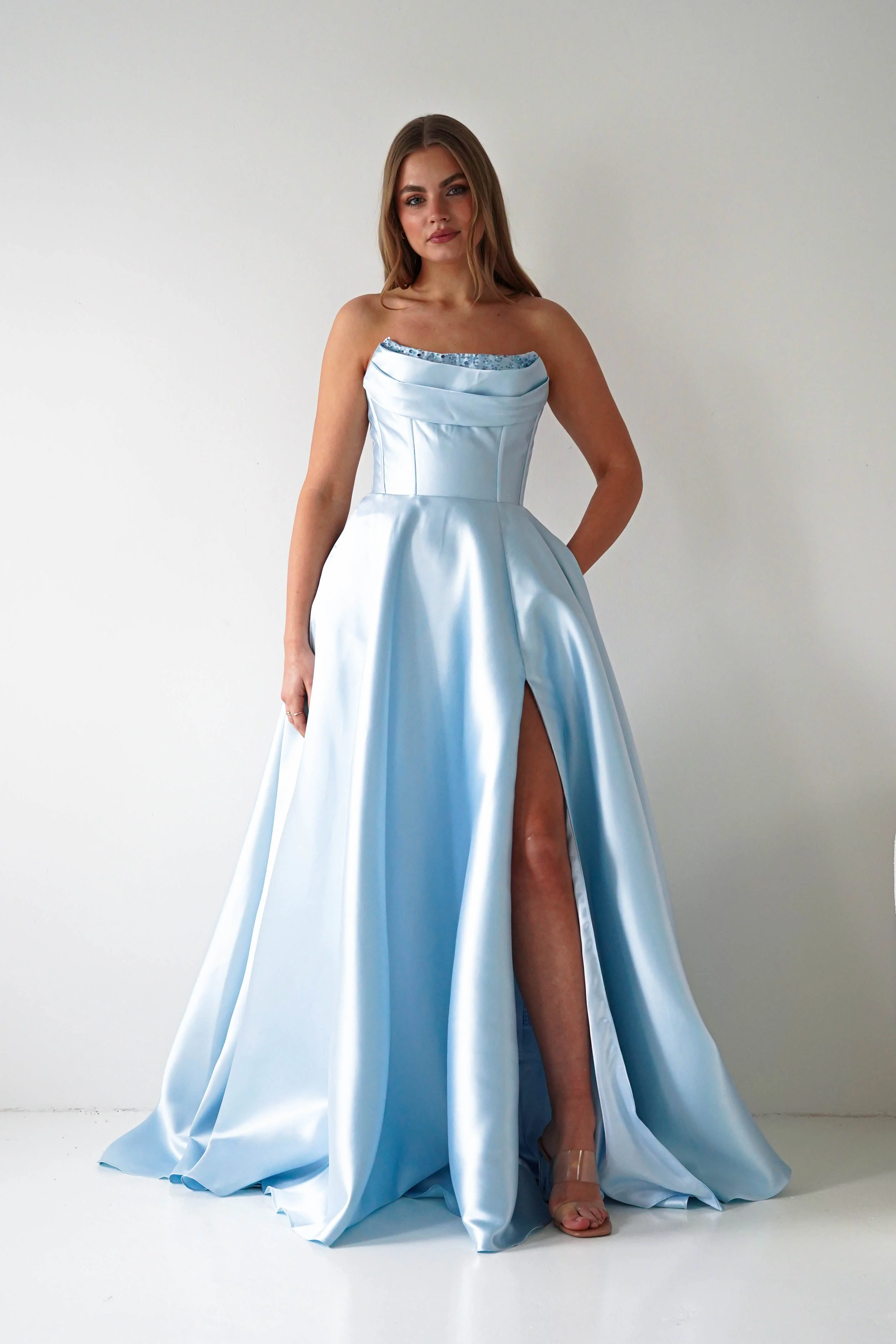Pepper Strapless A-Line Maxi Gown | Blue