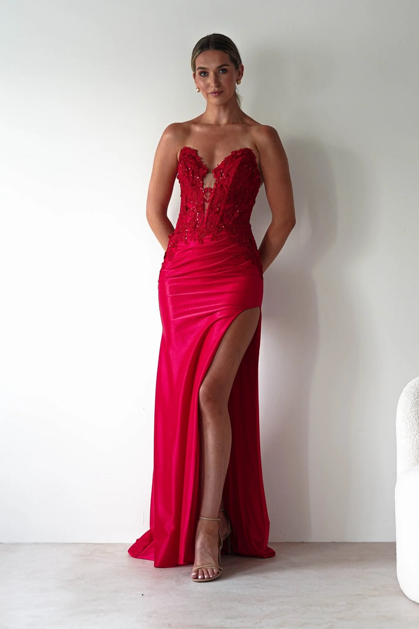 Perla Embellished Gown | Red - Image 6