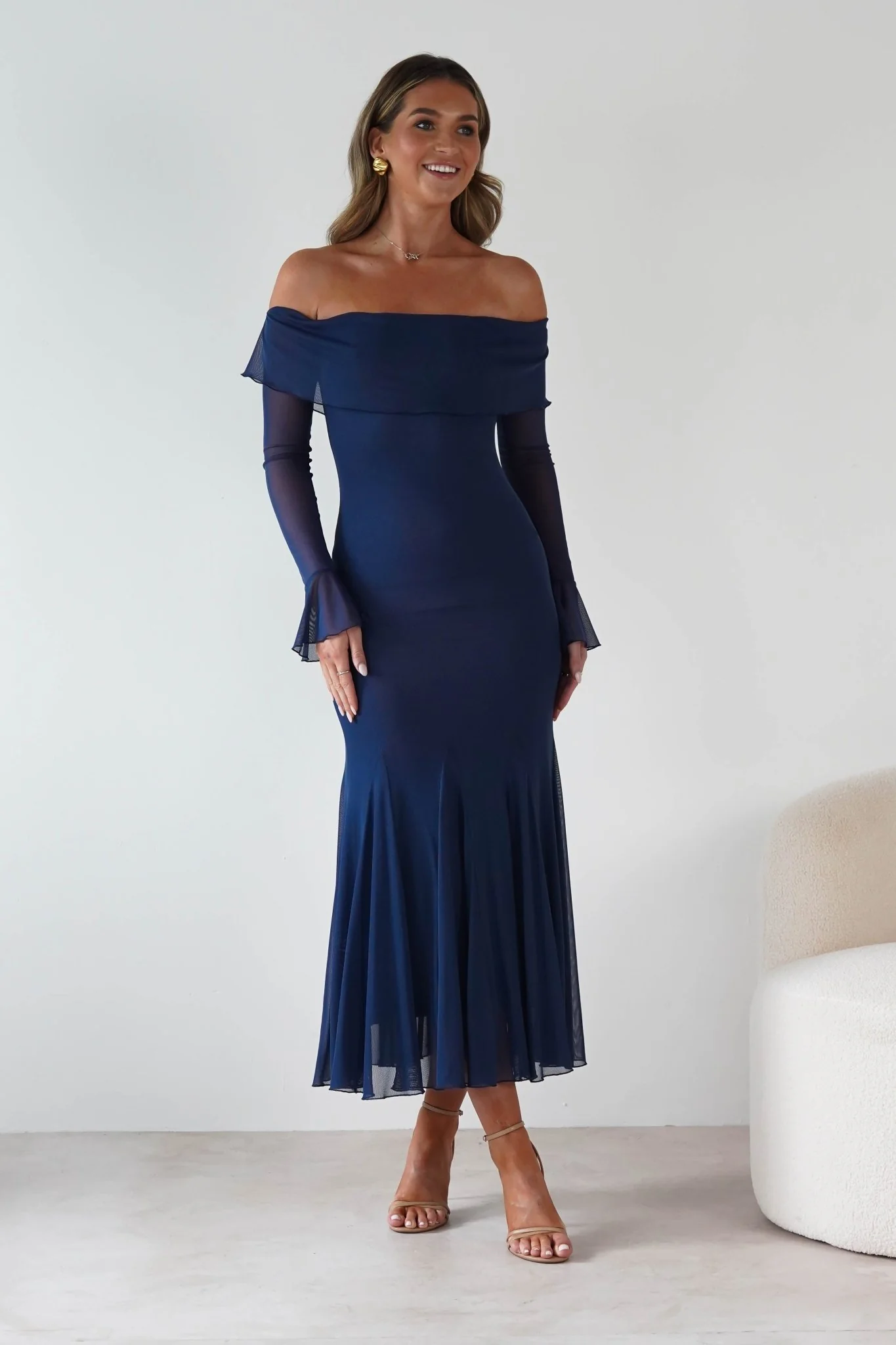 Presley Mesh Long Sleeve Midaxi Dress | Blue - Image 2