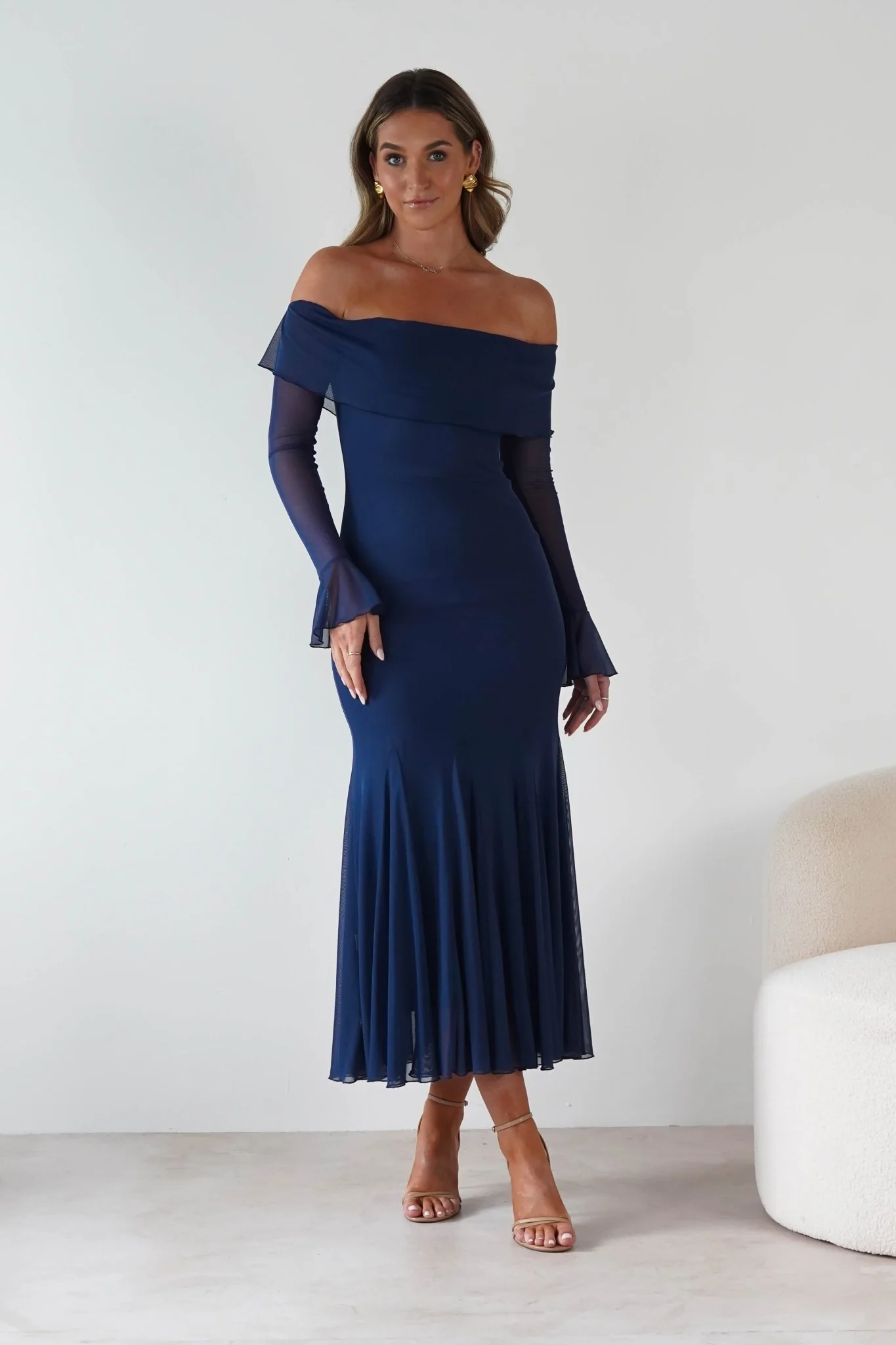 Presley Mesh Long Sleeve Midaxi Dress | Blue - Image 4