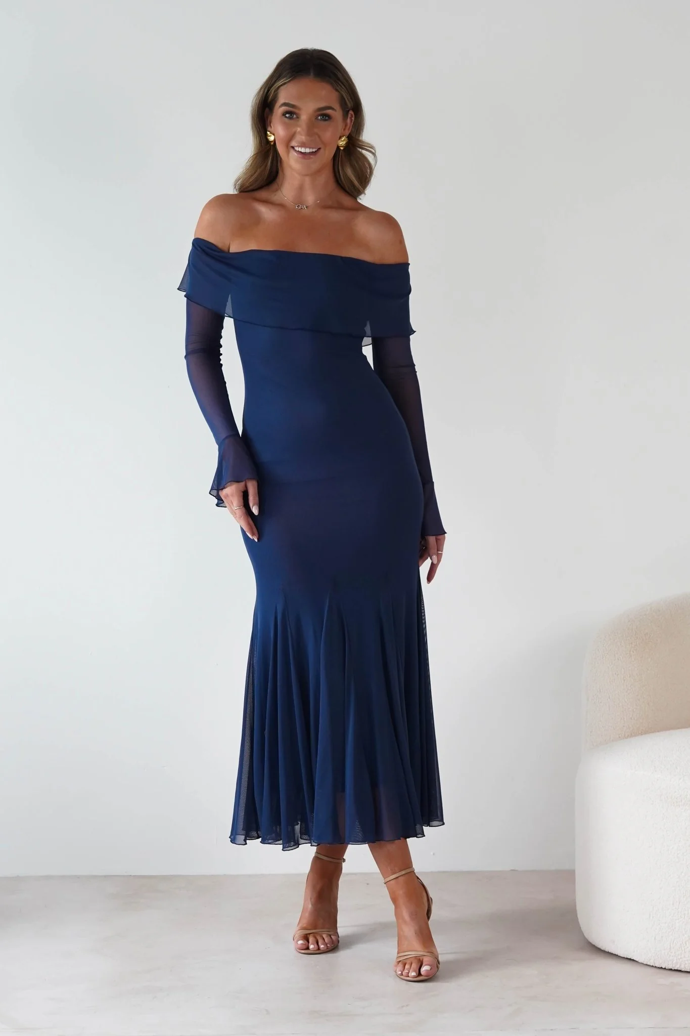 Presley Mesh Long Sleeve Midaxi Dress | Blue - Image 6