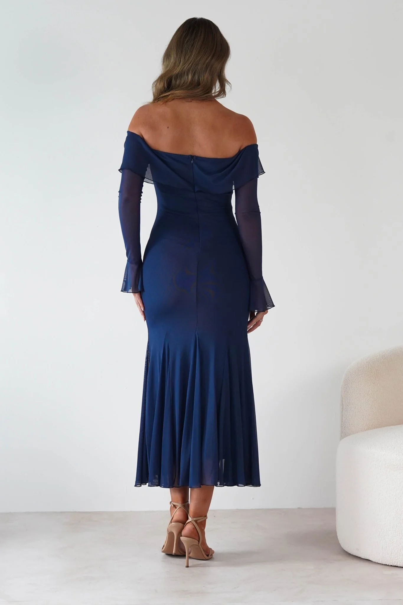 Presley Mesh Long Sleeve Midaxi Dress | Blue - Image 8