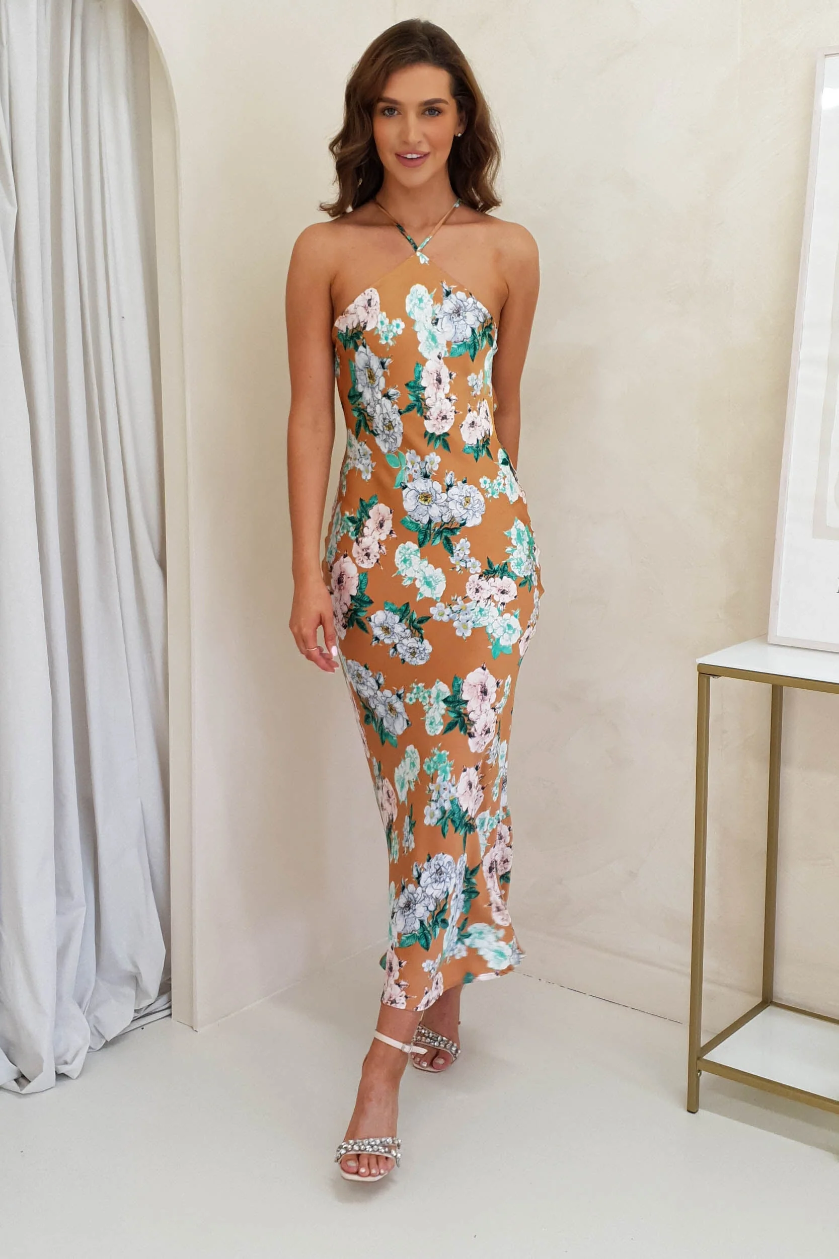 Provence Halter Nect Midi Dress | Orange Print - Image 2