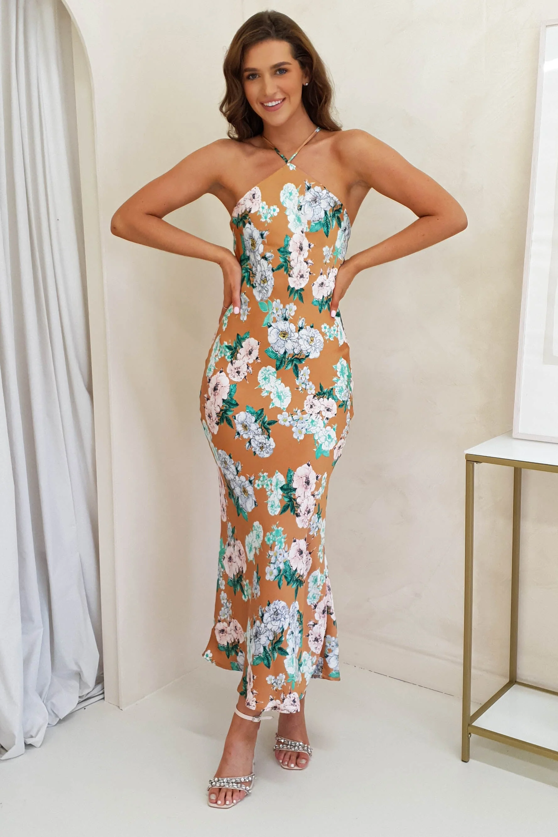 Provence Halter Nect Midi Dress | Orange Print - Image 6