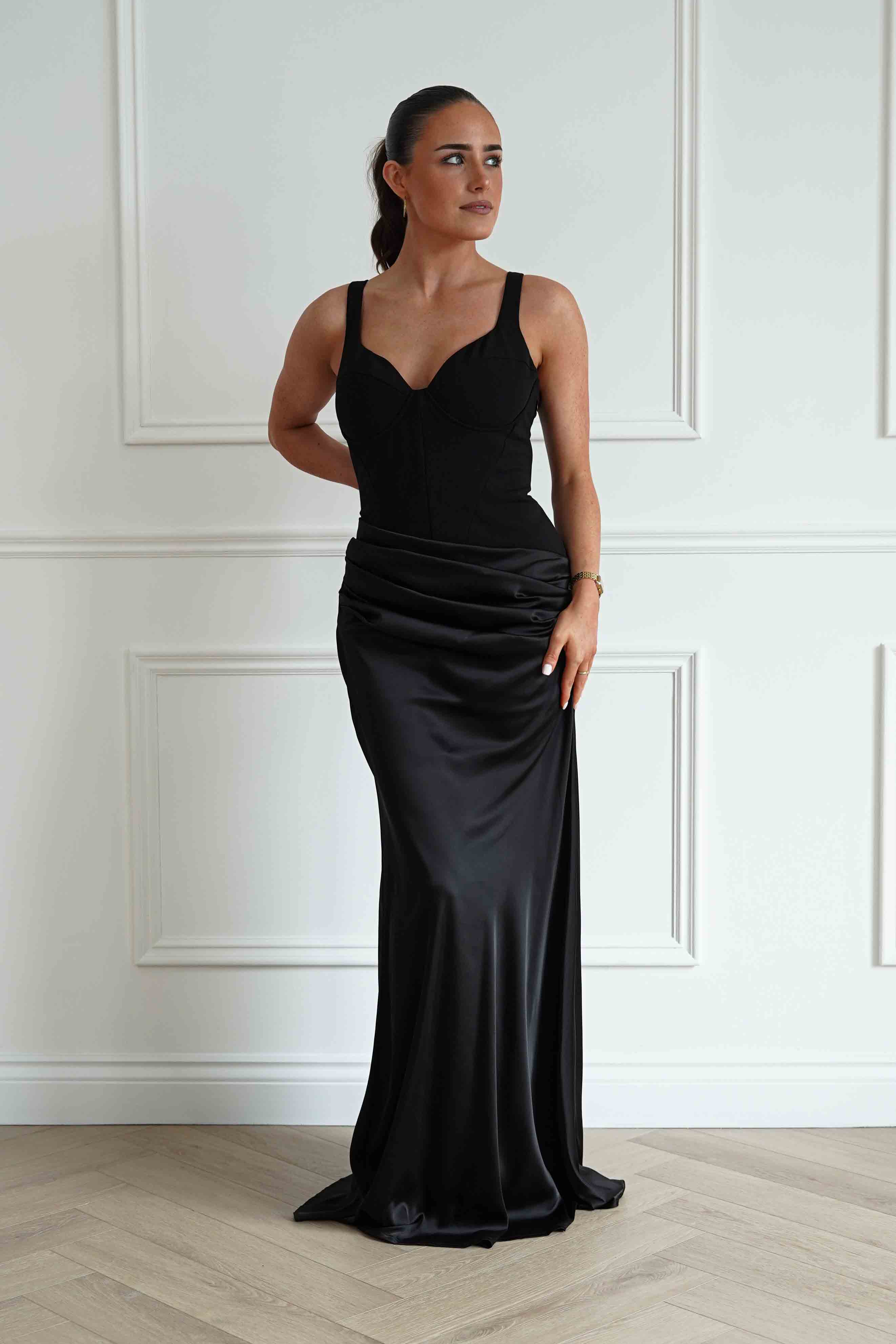 Rachel Structured Draped Maxi Dress | Black - Image 2