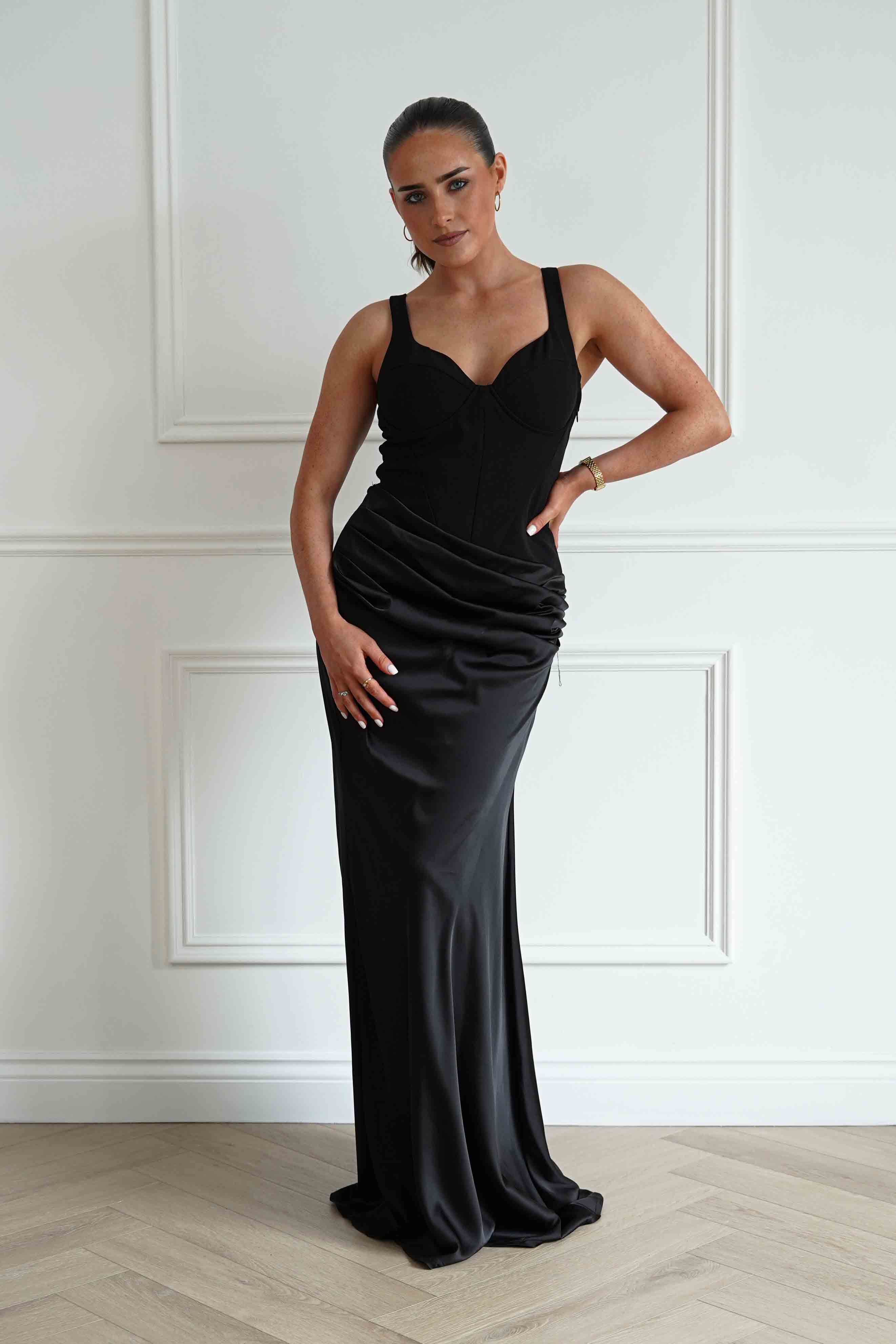 Rachel Structured Draped Maxi Dress | Black - Image 3