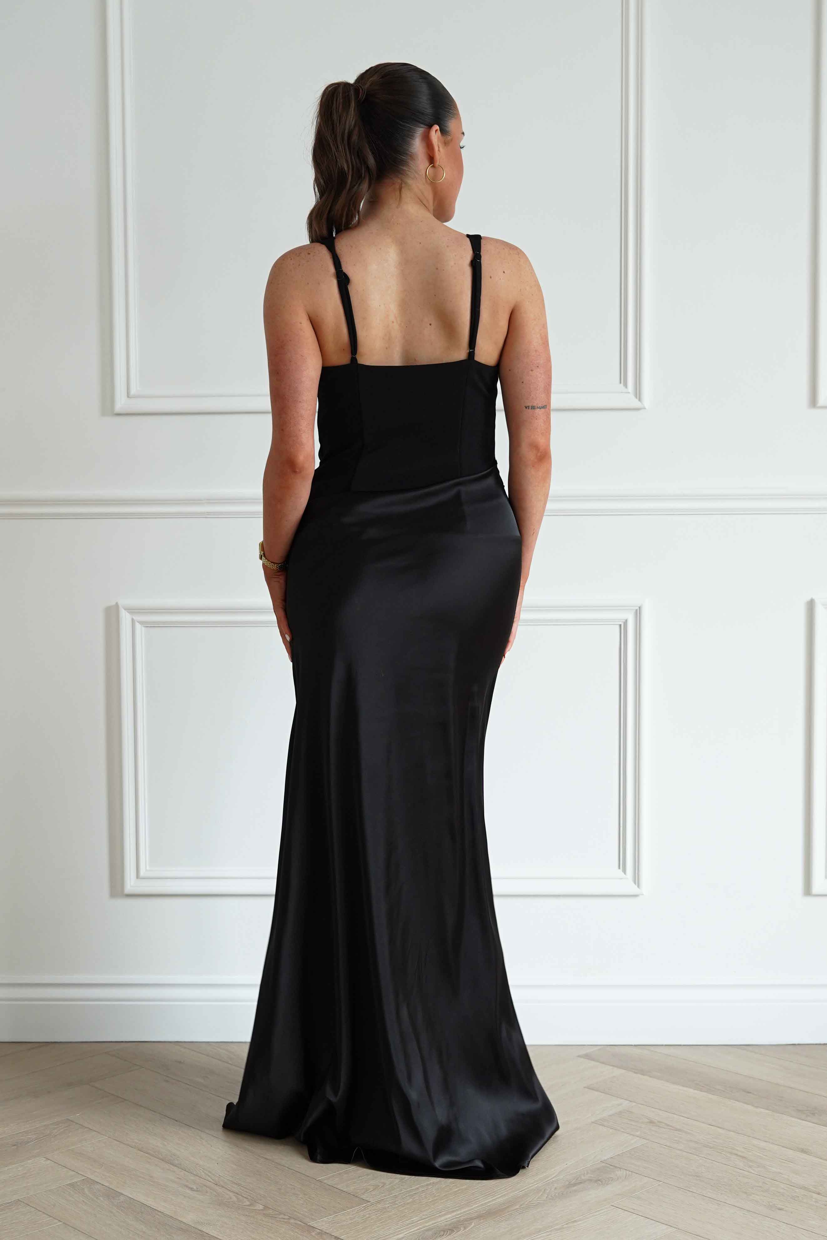 Rachel Structured Draped Maxi Dress | Black - Image 4