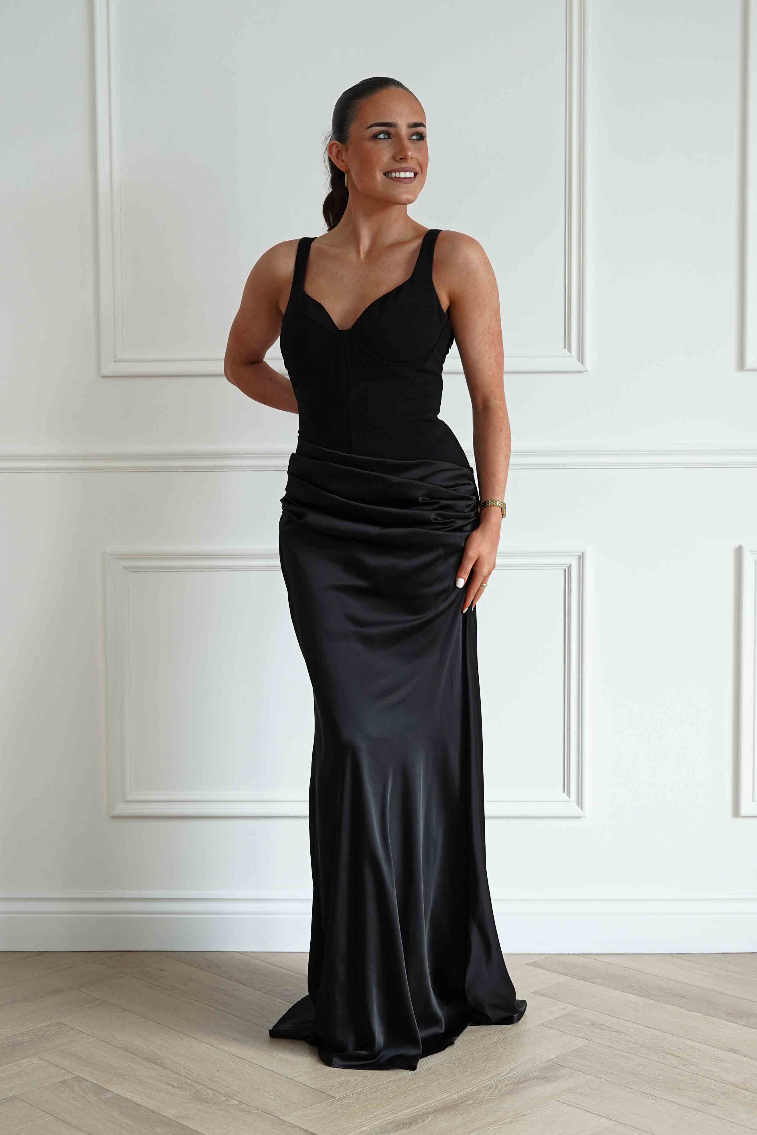Rachel Structured Draped Maxi Dress | Black - Image 7