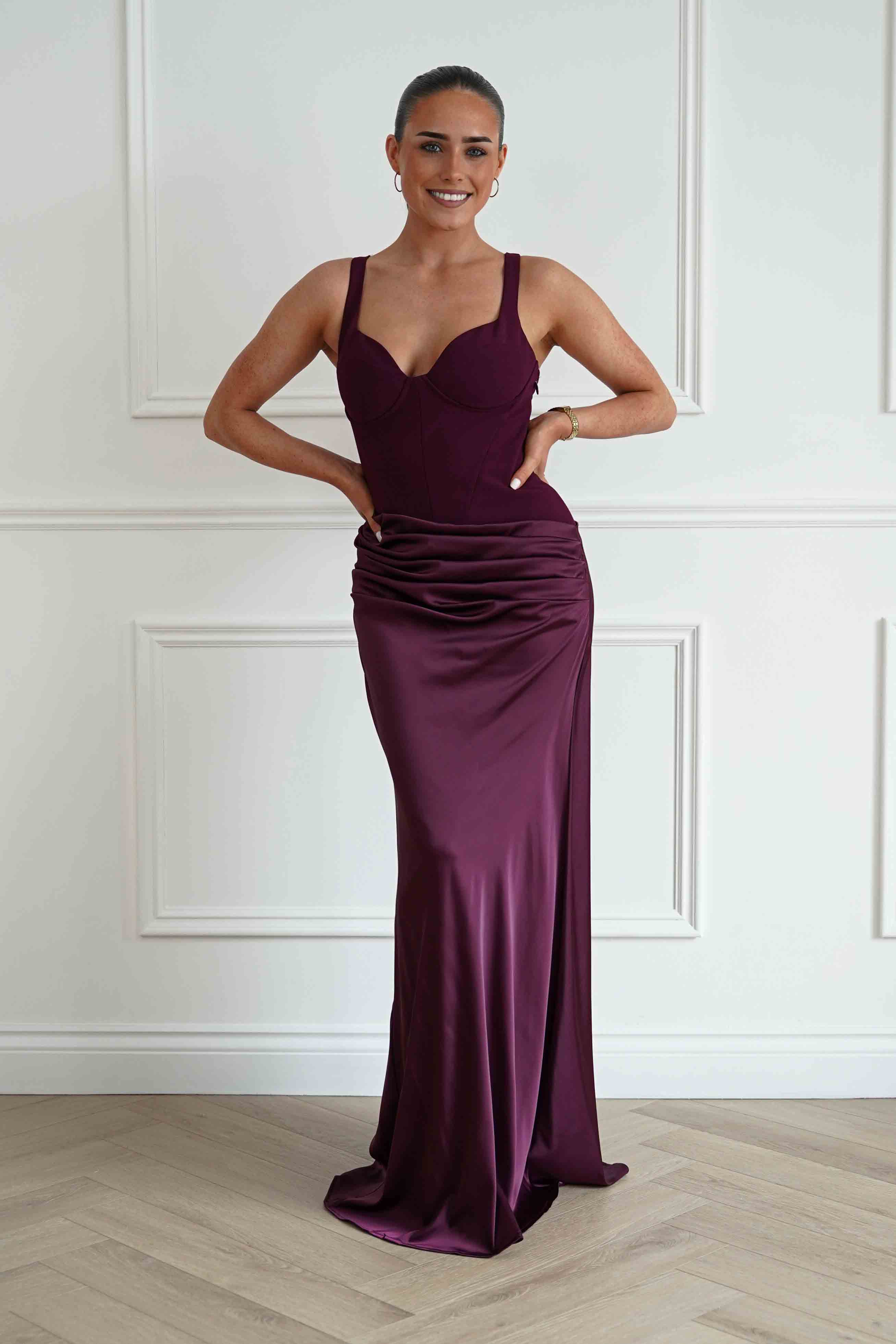 Rachel Structured Draped Maxi Dress | Plum - Image 2