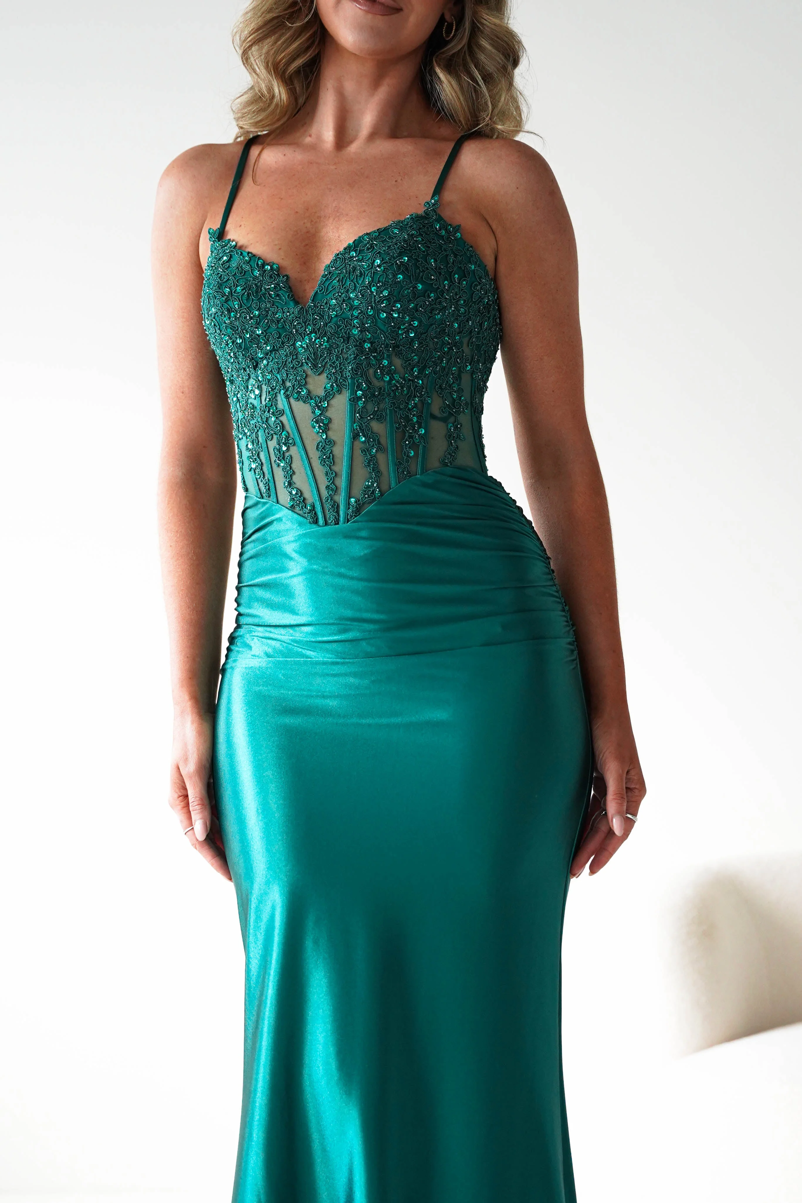 Raya Embellished Corset Gown | Emerald Green - Image 8