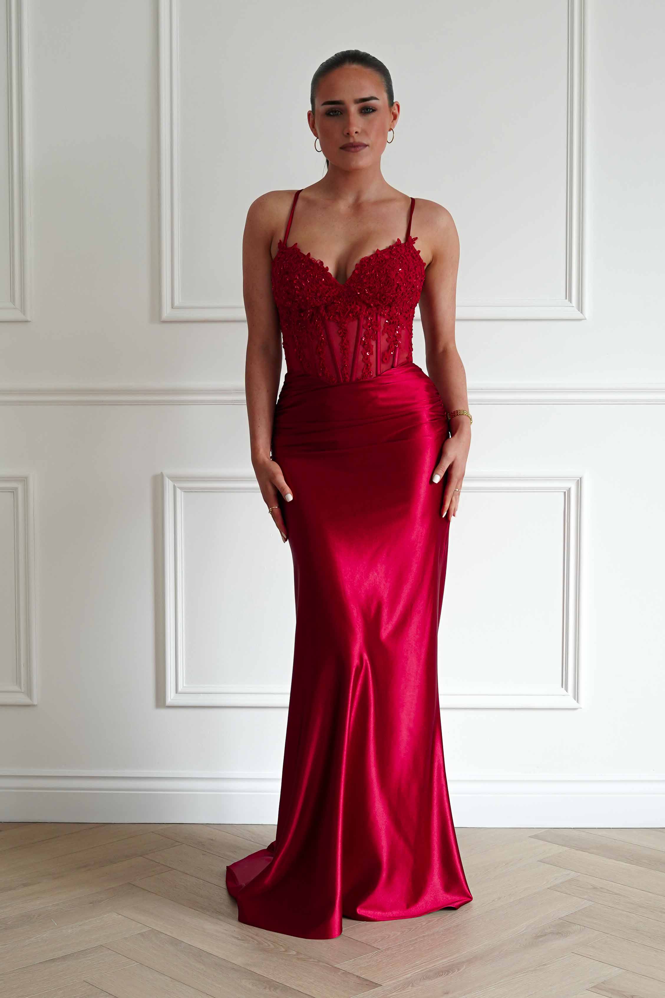 Raya Embellished Corset Gown | Red - Image 2