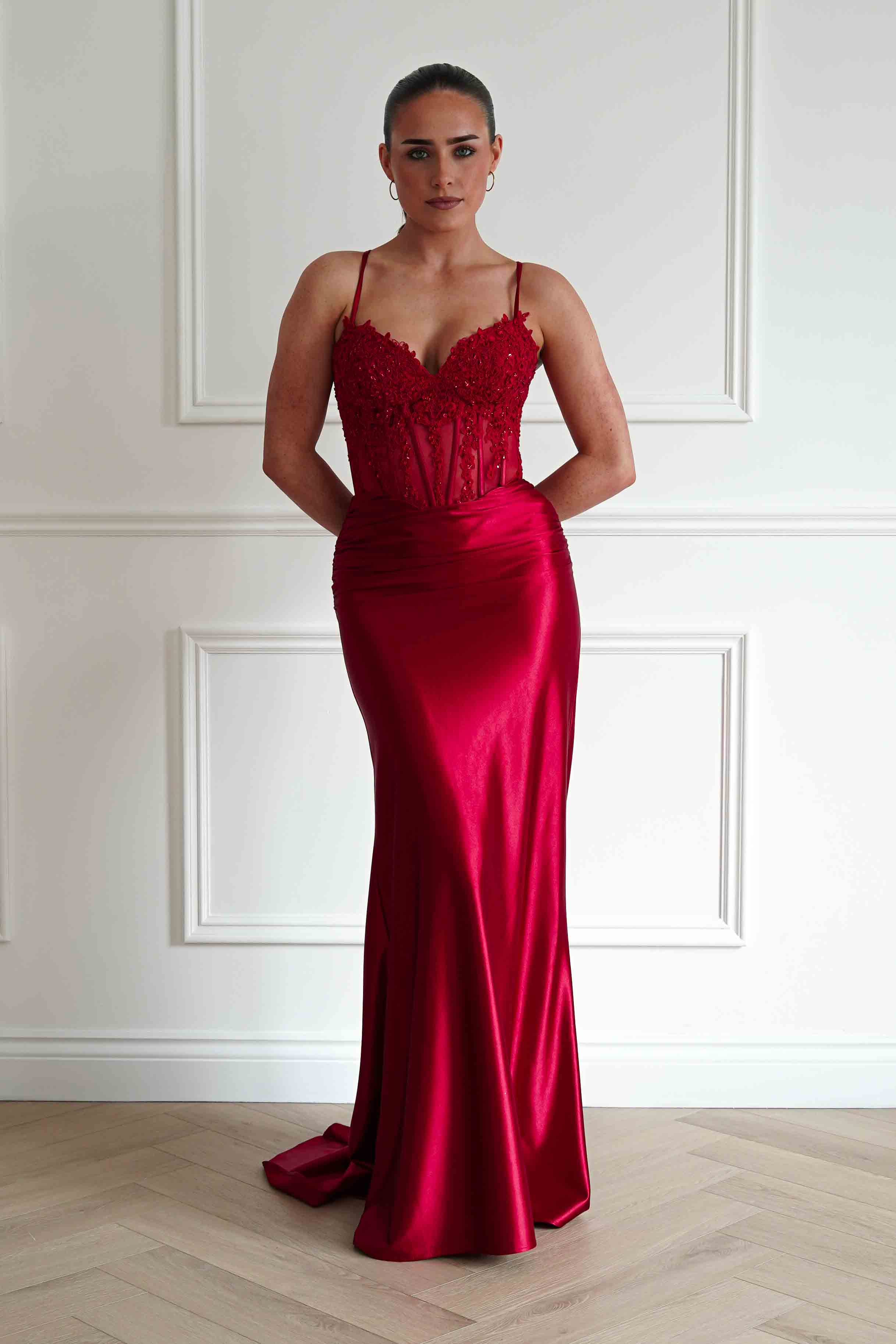 Raya Embellished Corset Gown | Red - Image 4