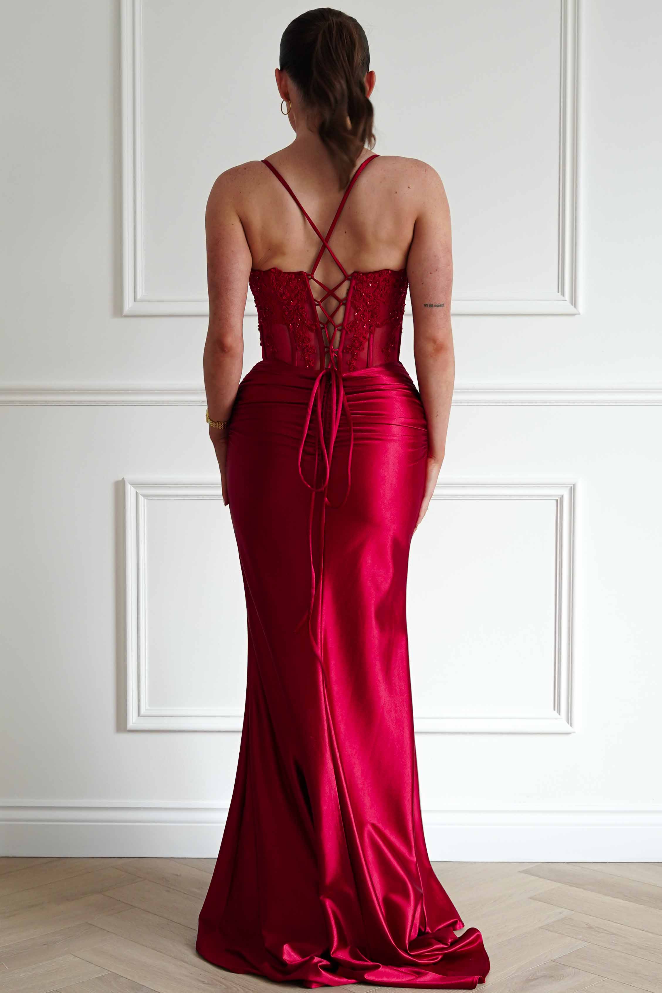 Raya Embellished Corset Gown | Red - Image 6