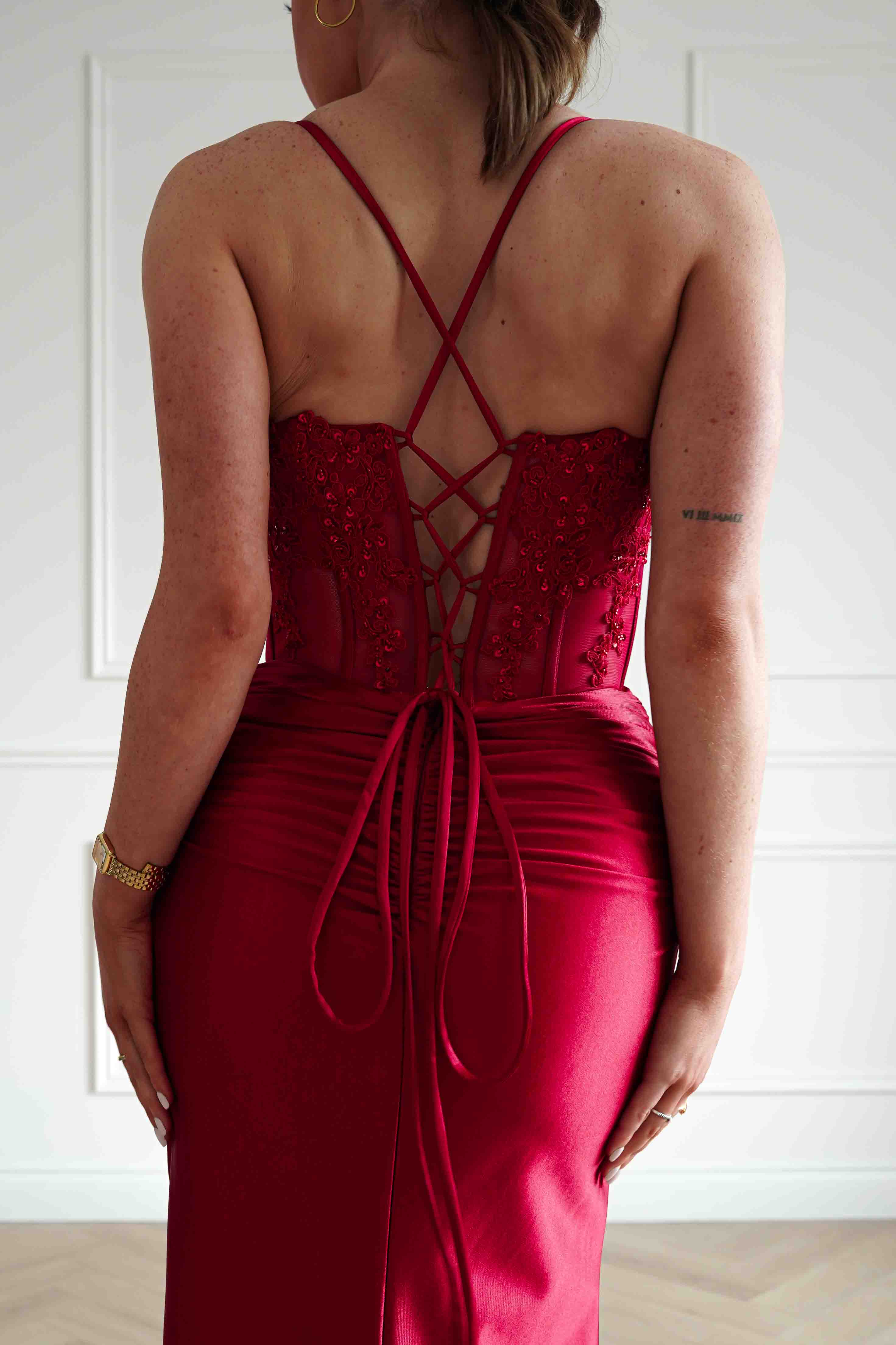 Raya Embellished Corset Gown | Red - Image 9