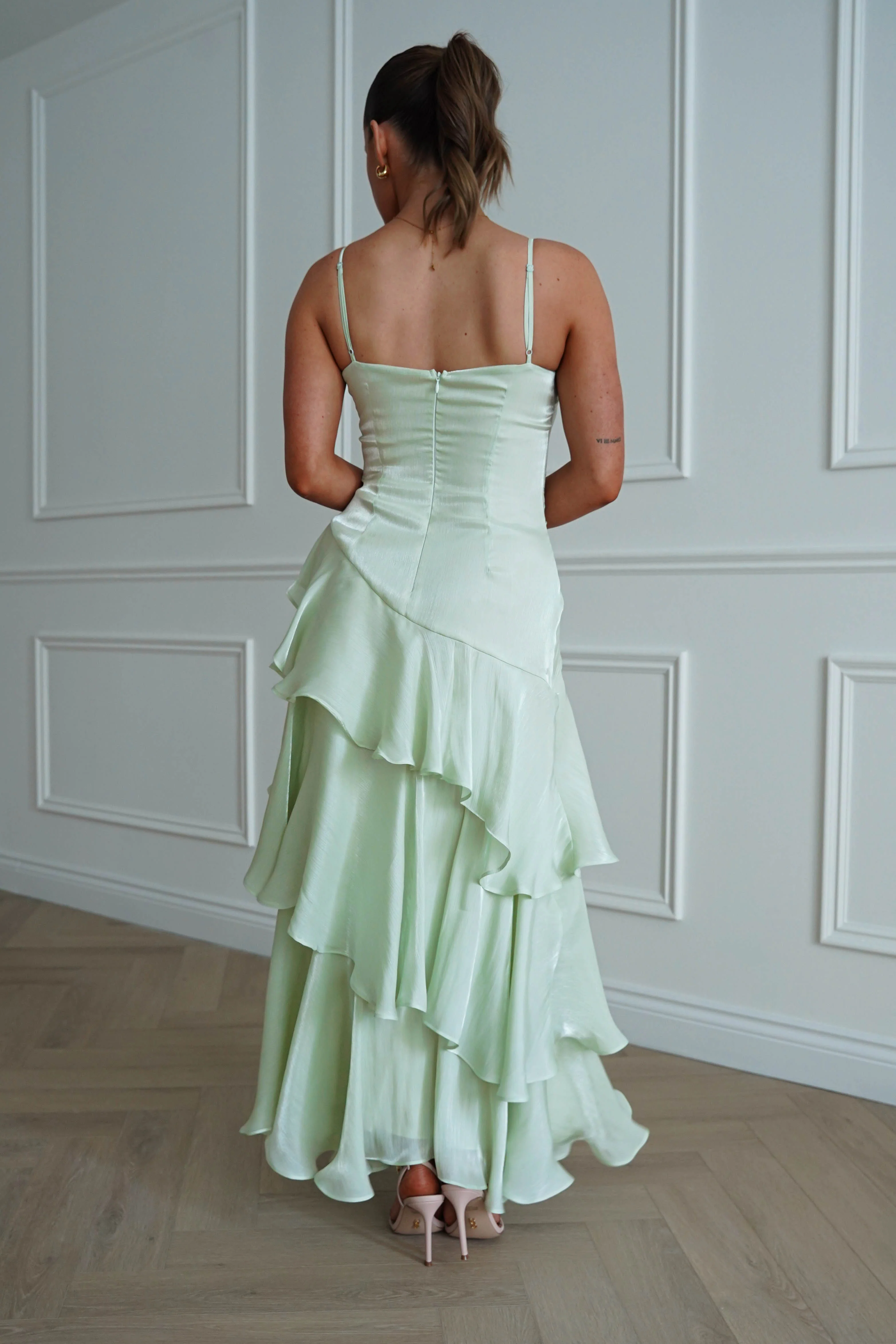Renee Luminescent Ruffle Maxi Dress | Pistachio - Image 6