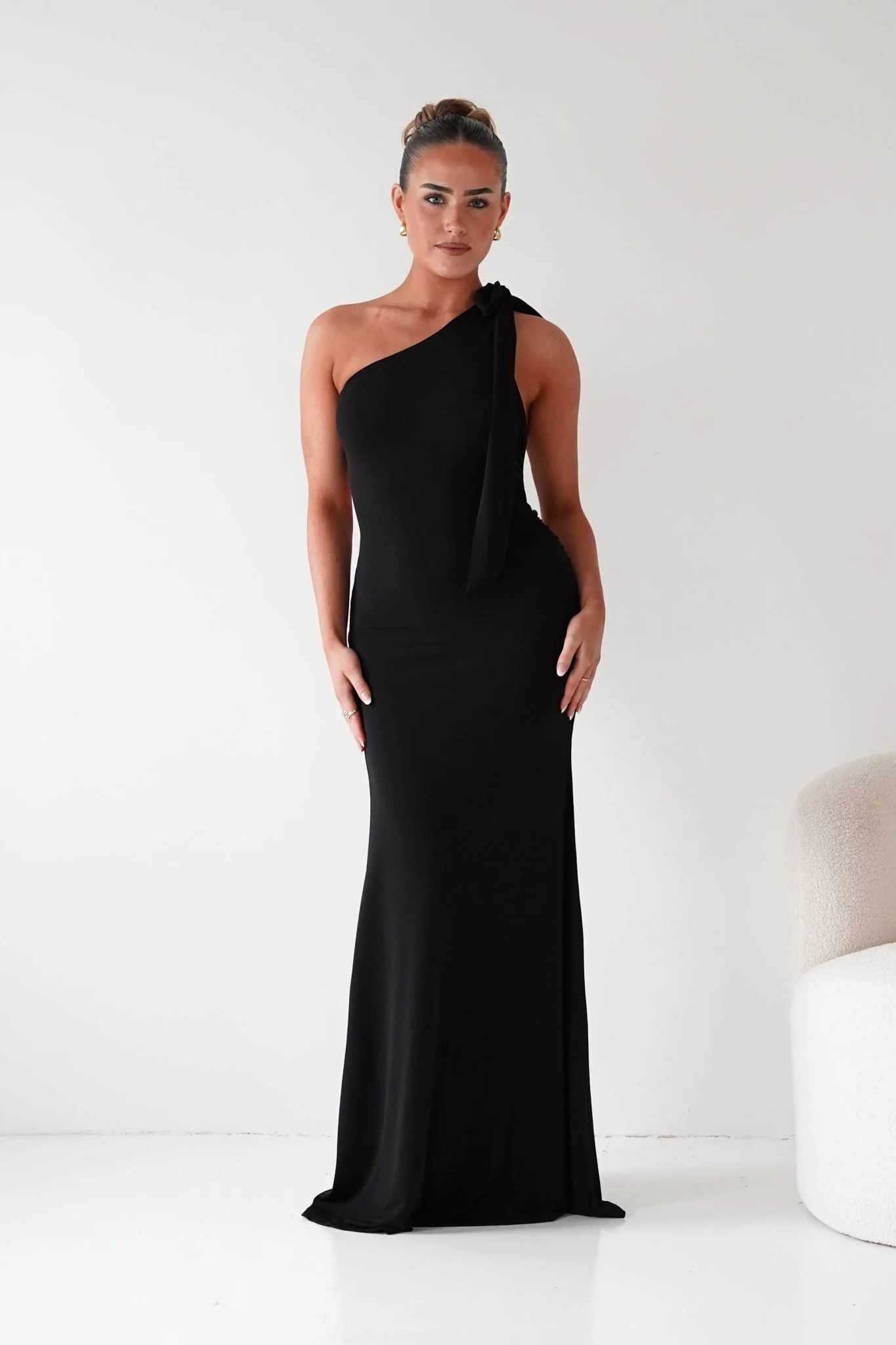 Seraphine Backless Tie Bodycon Maxi Gown | Black - Image 2