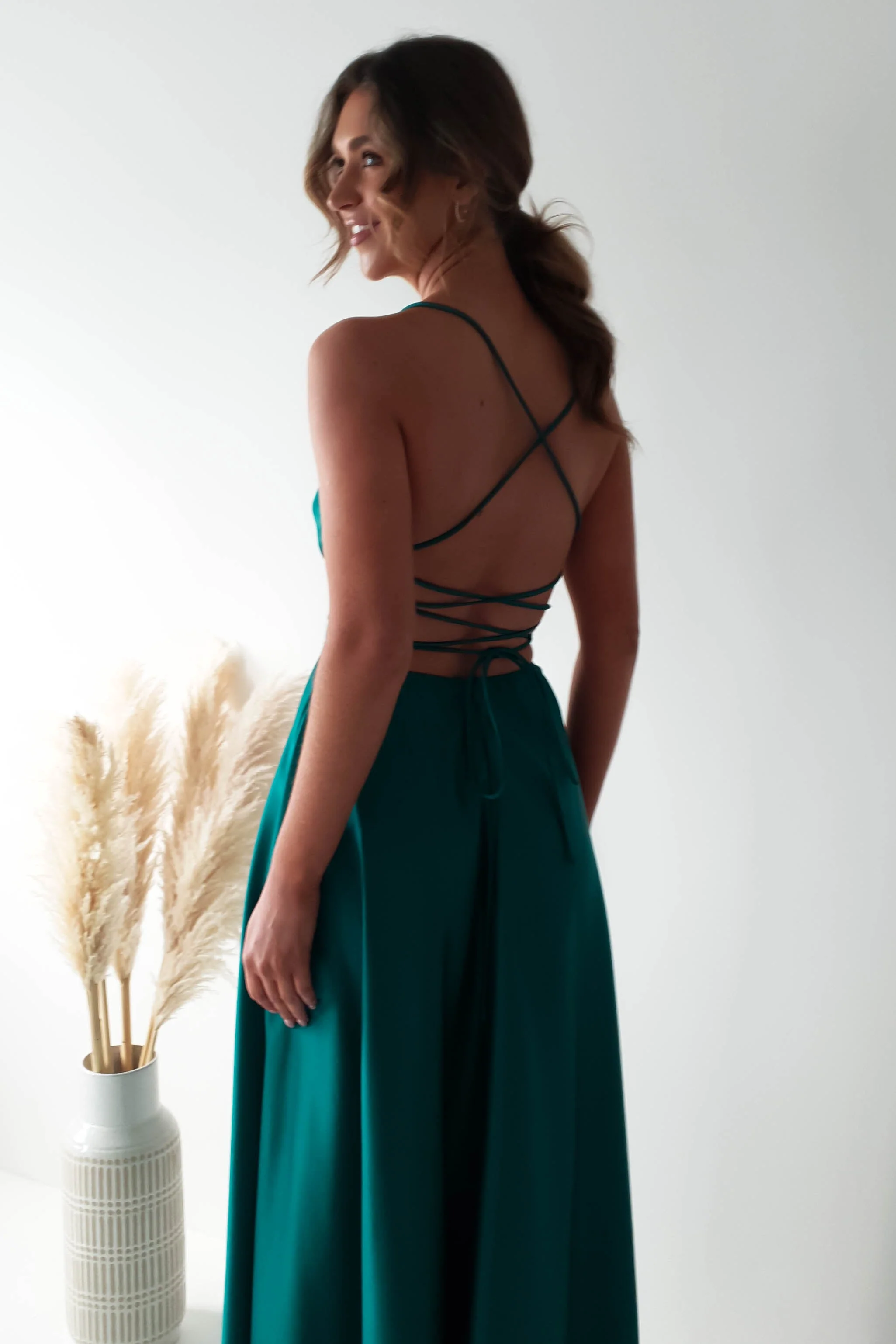 Shantal Satin Gown | Teal Green - Image 2