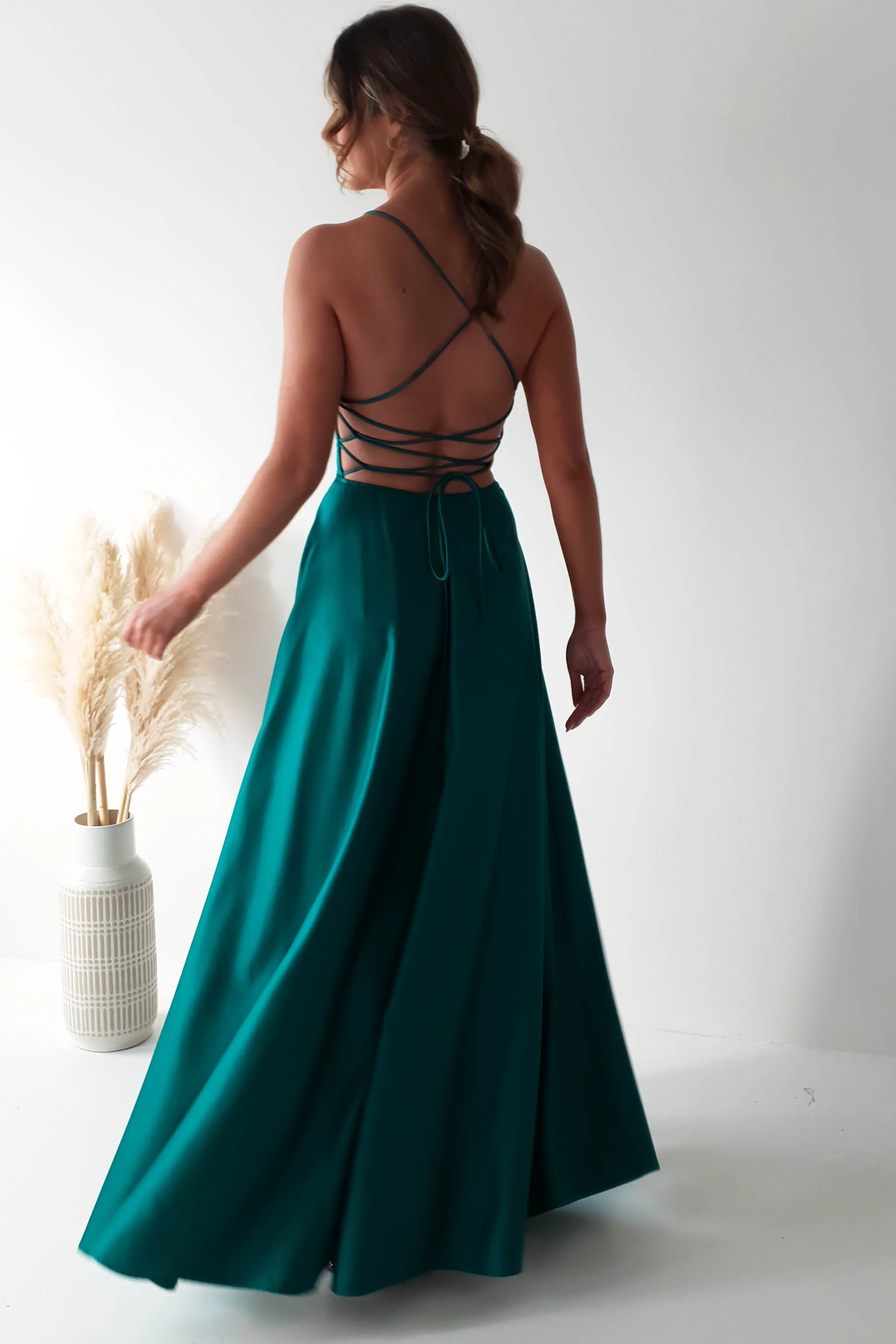 Shantal Satin Gown | Teal Green - Image 4
