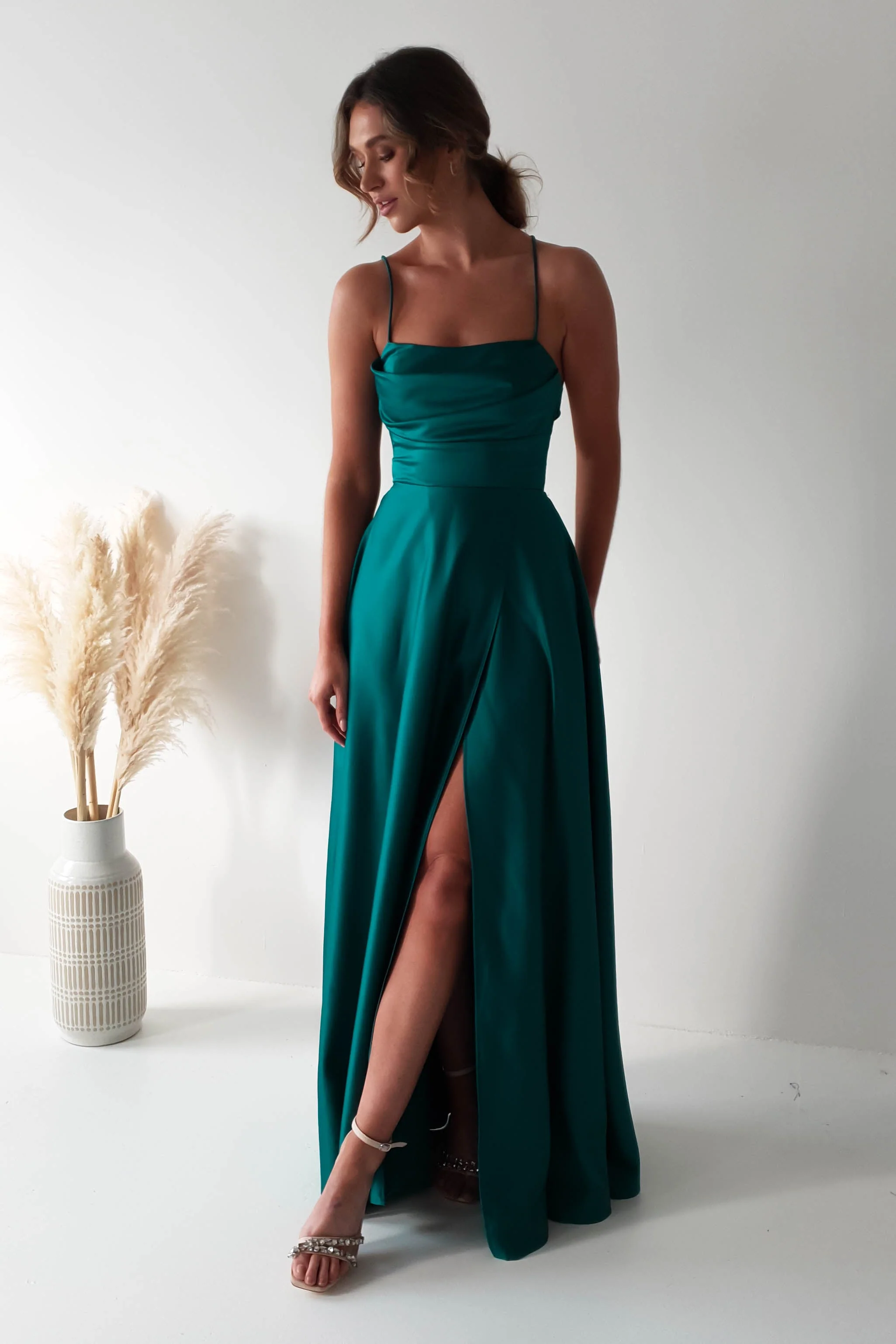 Shantal Satin Gown | Teal Green - Image 6