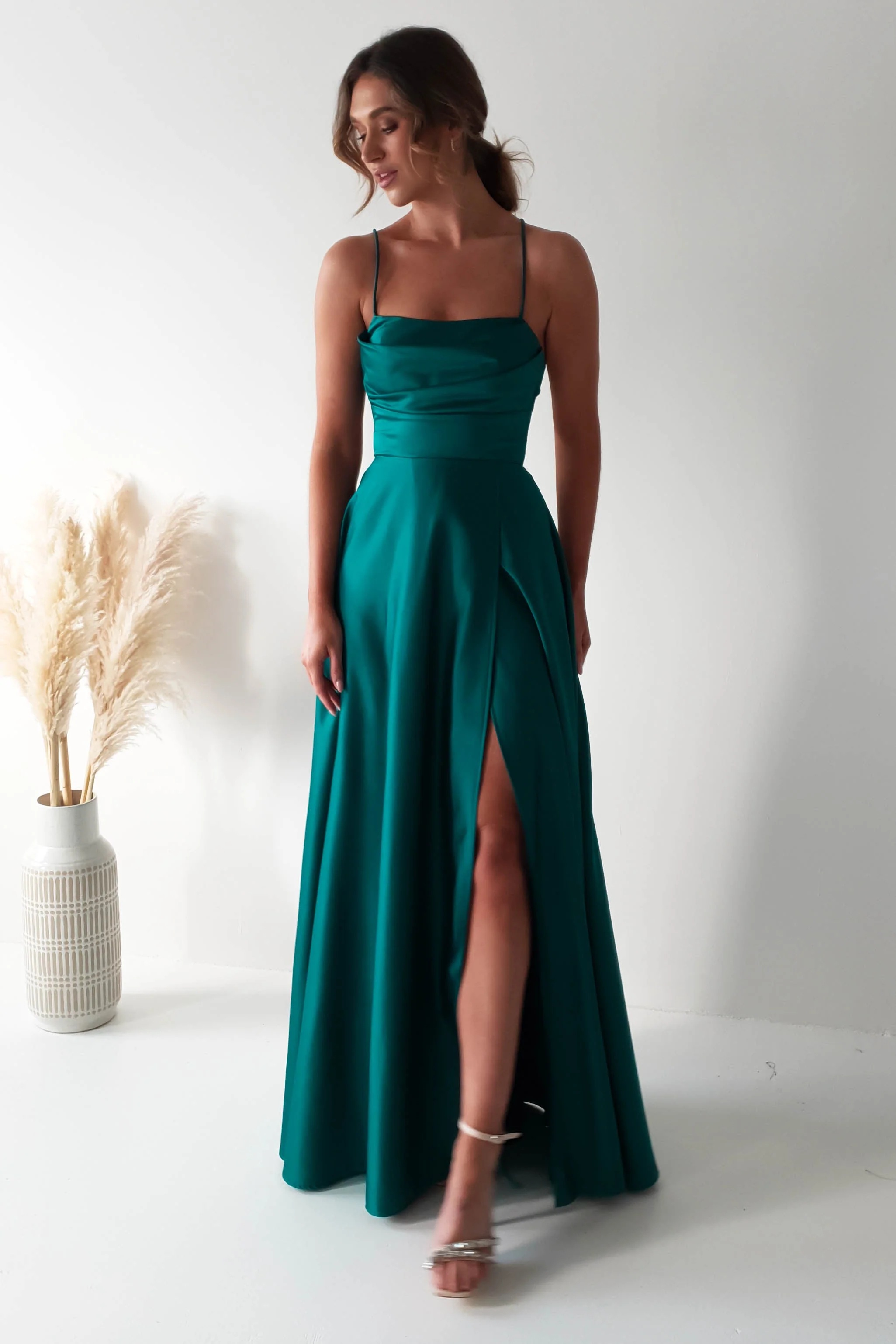 Shantal Satin Gown | Teal Green - Image 7