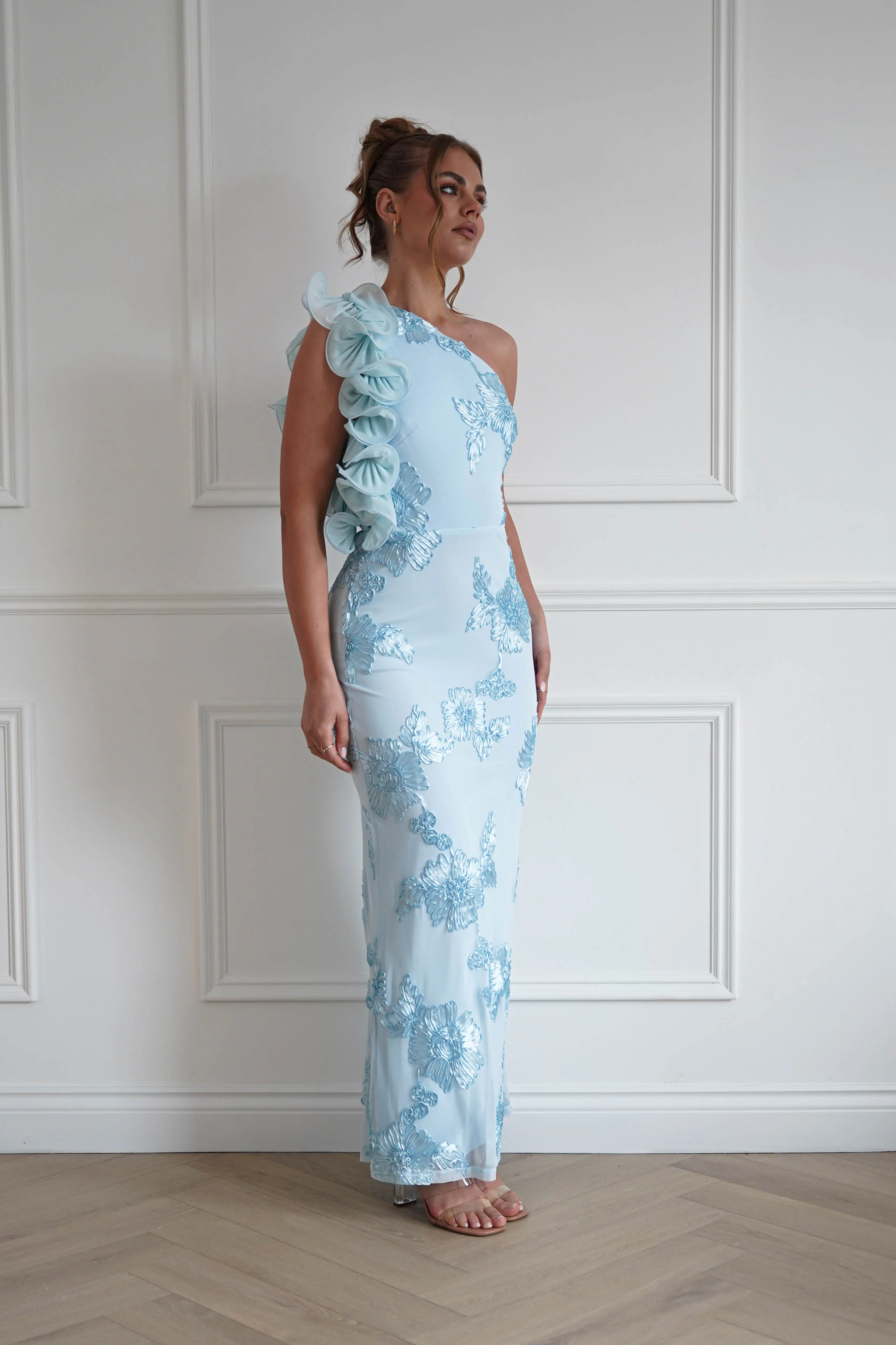 Siren Bodycon Maxi Dress | Light Blue Textured - Image 10