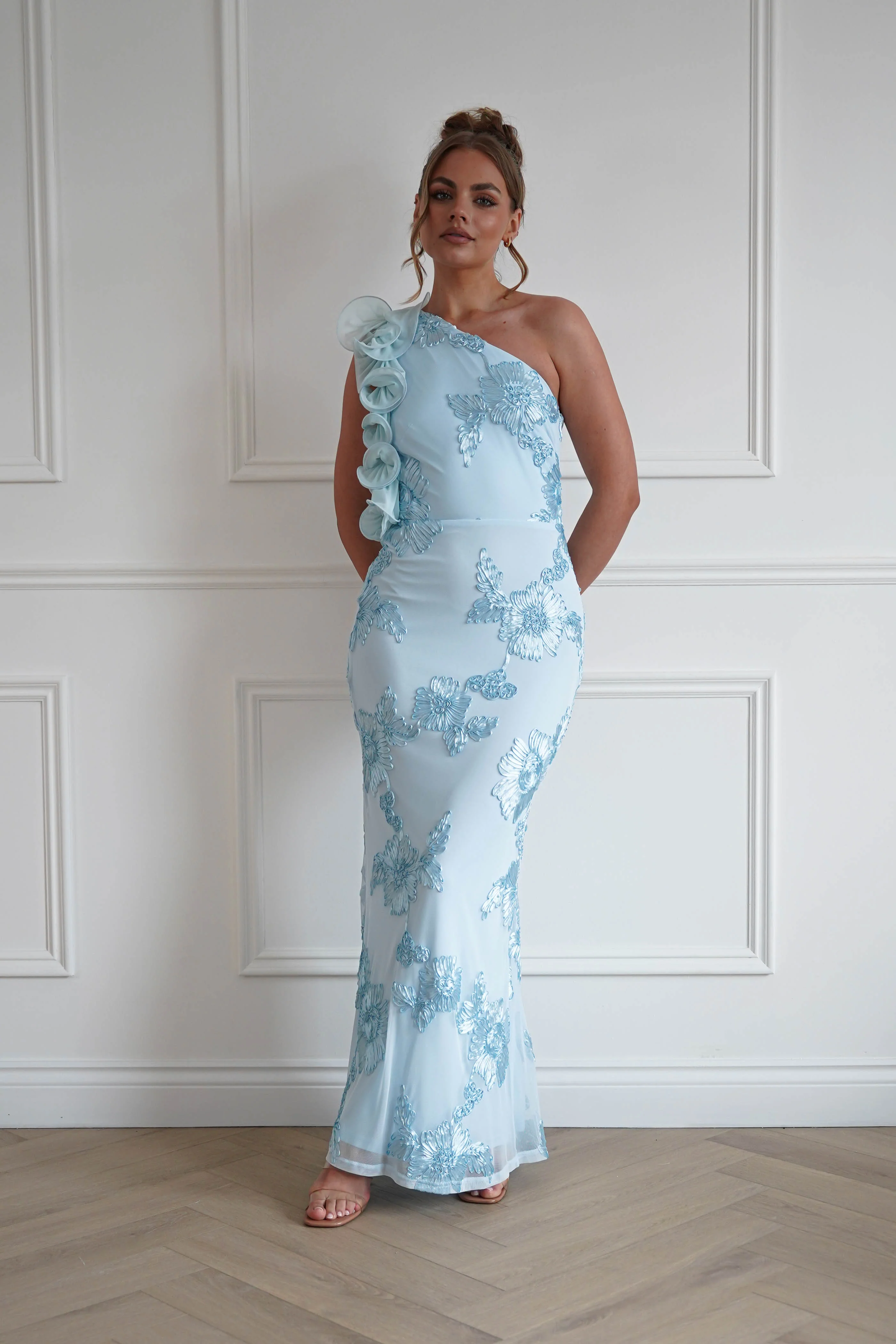 Siren Bodycon Maxi Dress | Light Blue Textured - Image 2