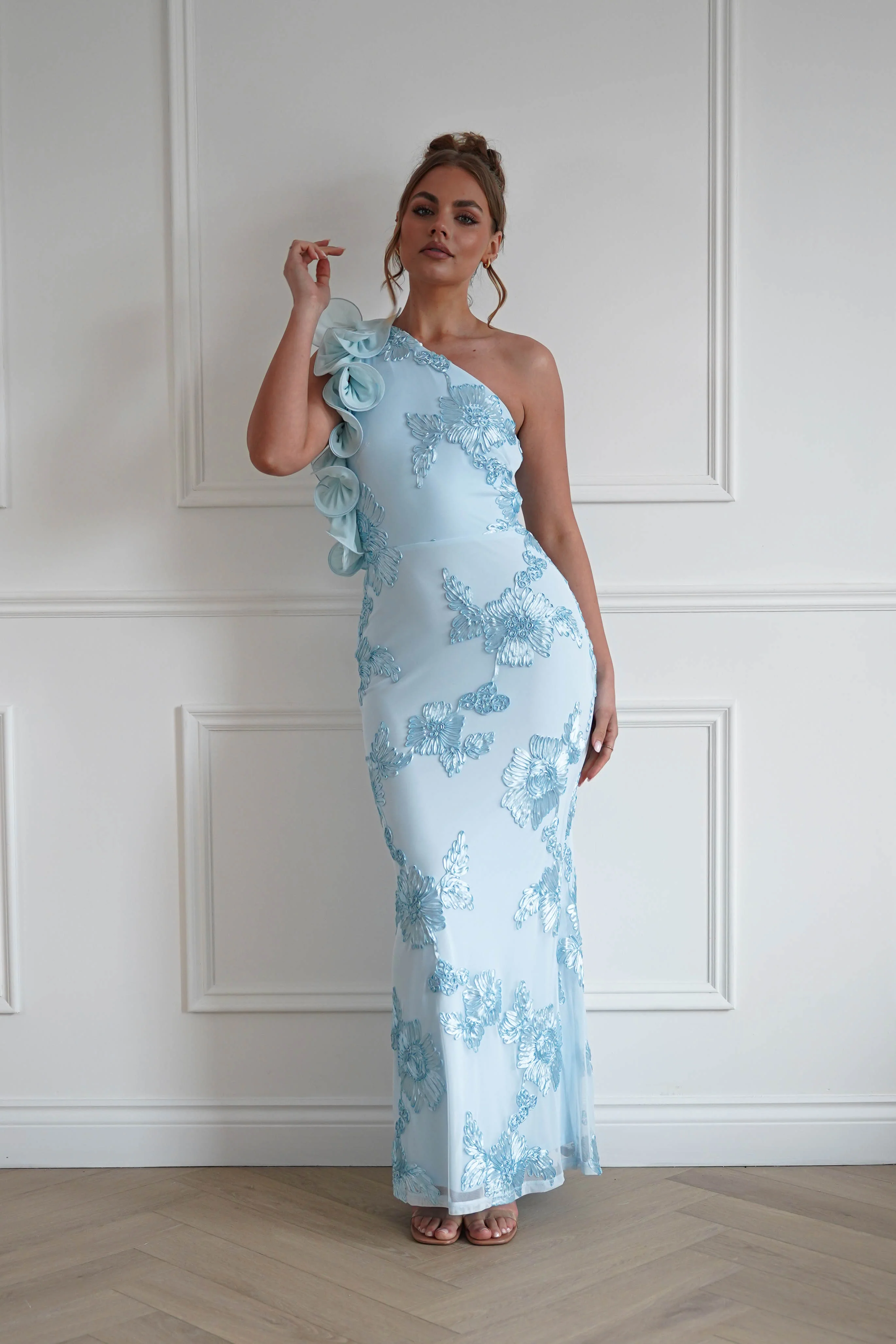 Siren Bodycon Maxi Dress | Light Blue Textured - Image 3