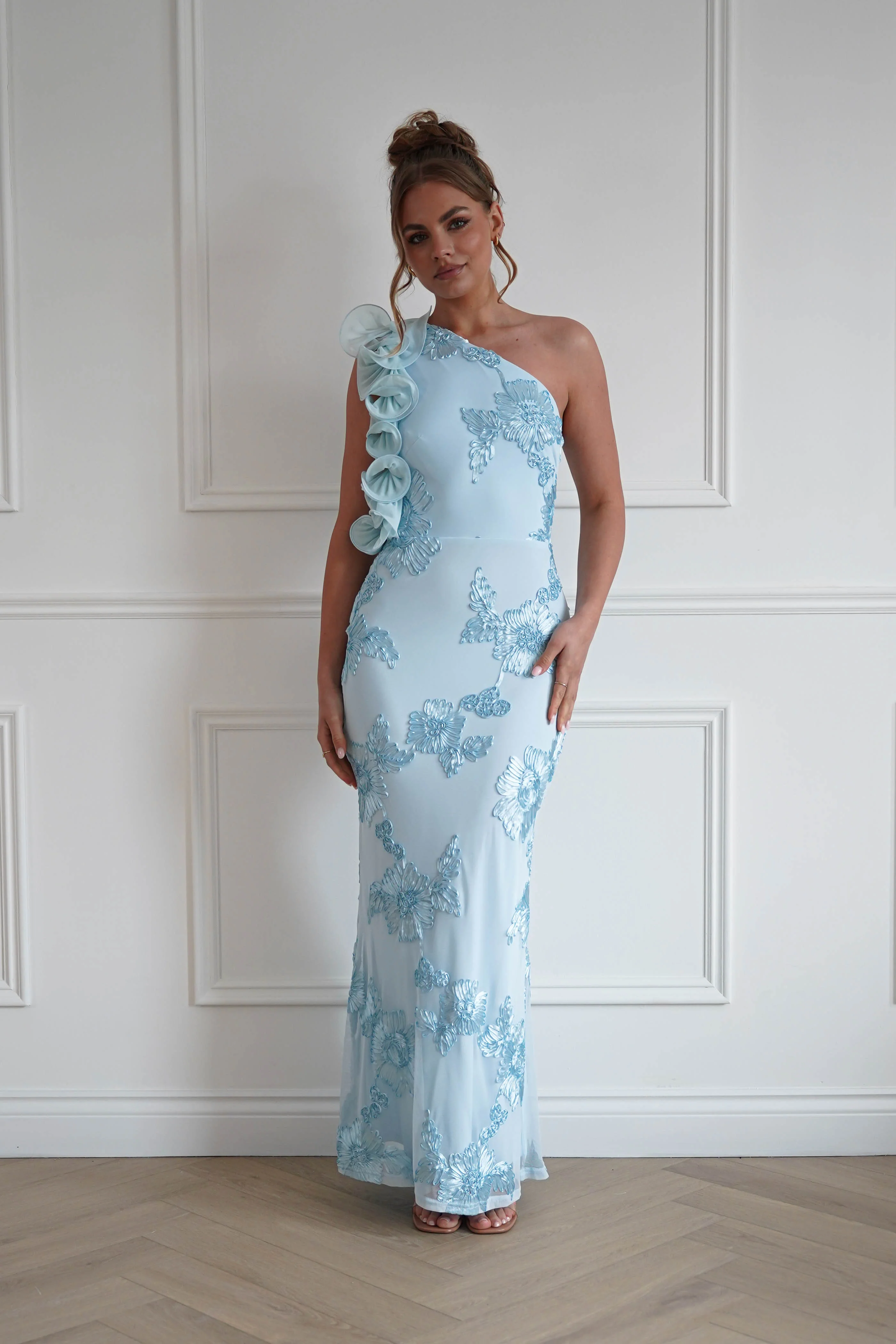 Siren Bodycon Maxi Dress | Light Blue Textured - Image 5