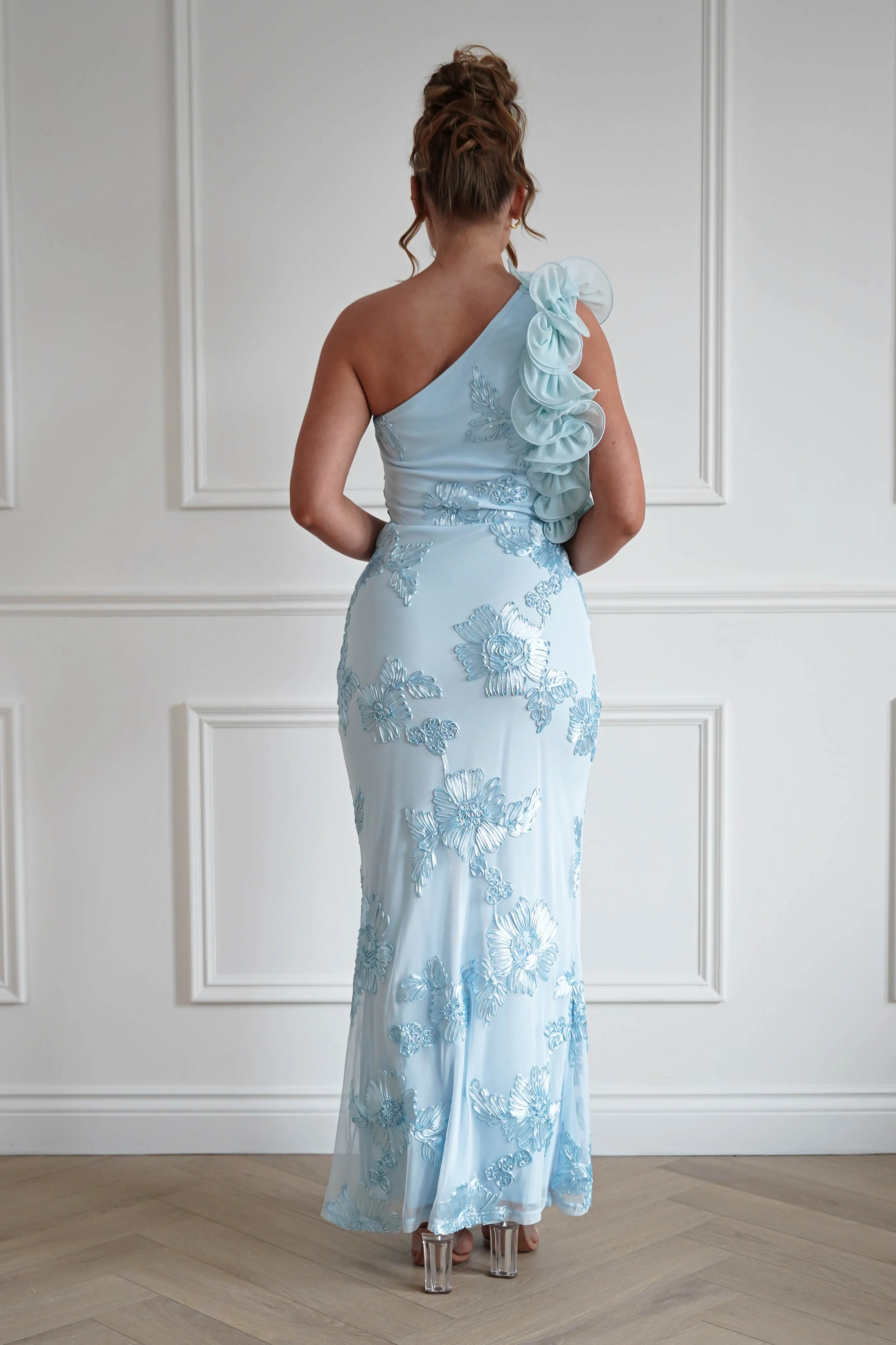 Siren Bodycon Maxi Dress | Light Blue Textured - Image 9