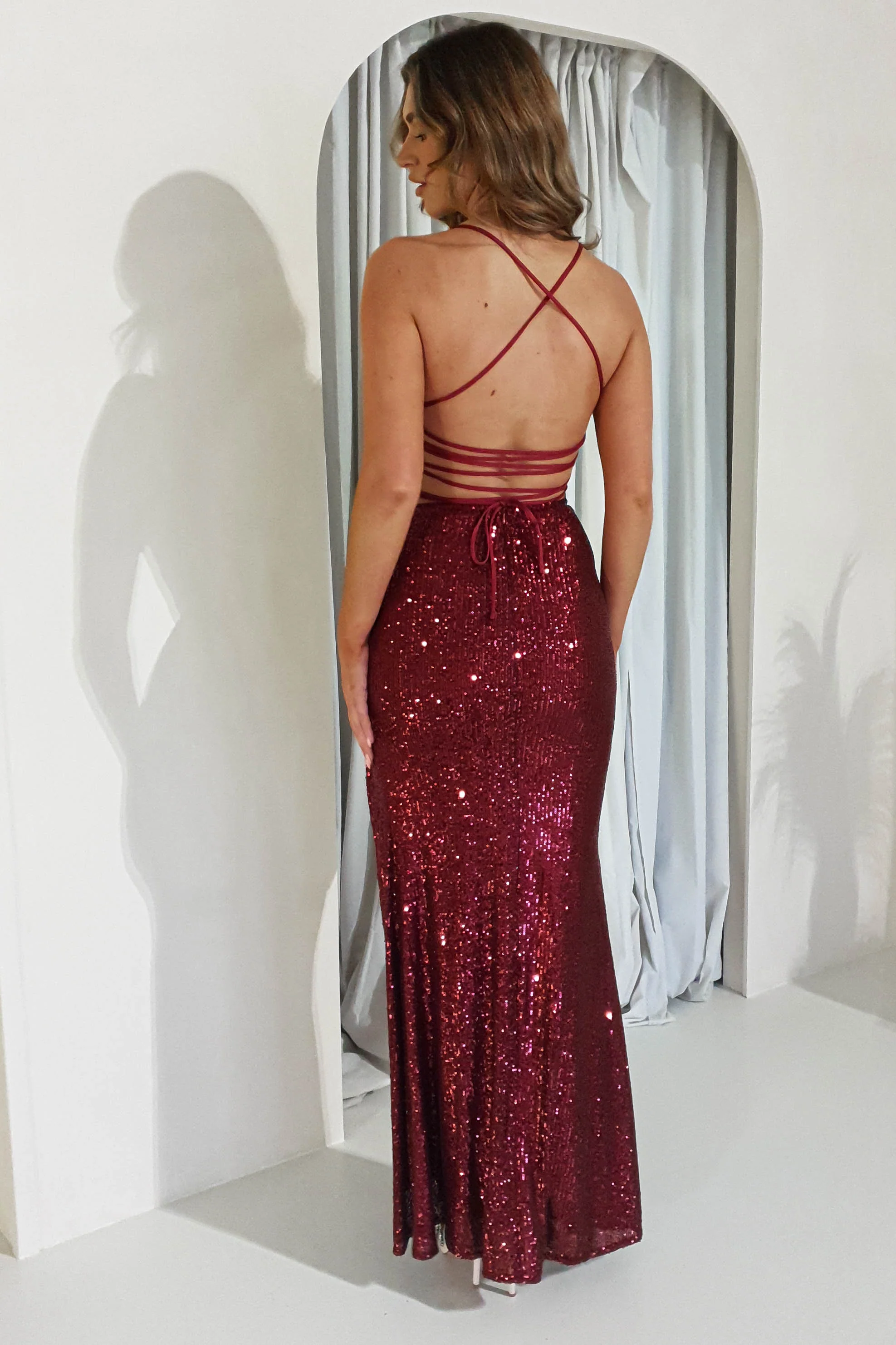 Sorella Bodycon Sequin Gown | Dark Red - Image 3