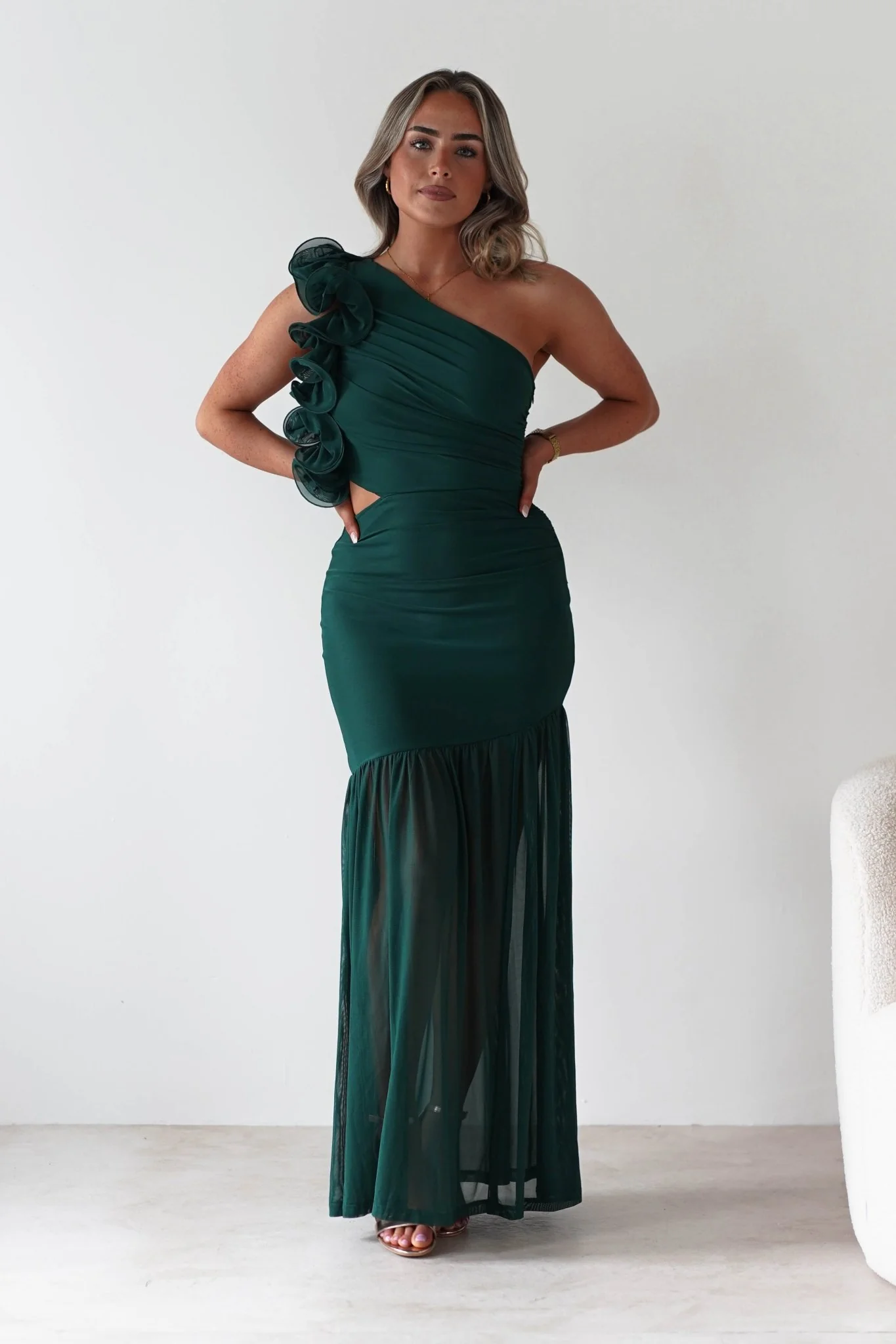 Stephanie Mesh Ruffle Maxi Dress | Forest Green - Image 7