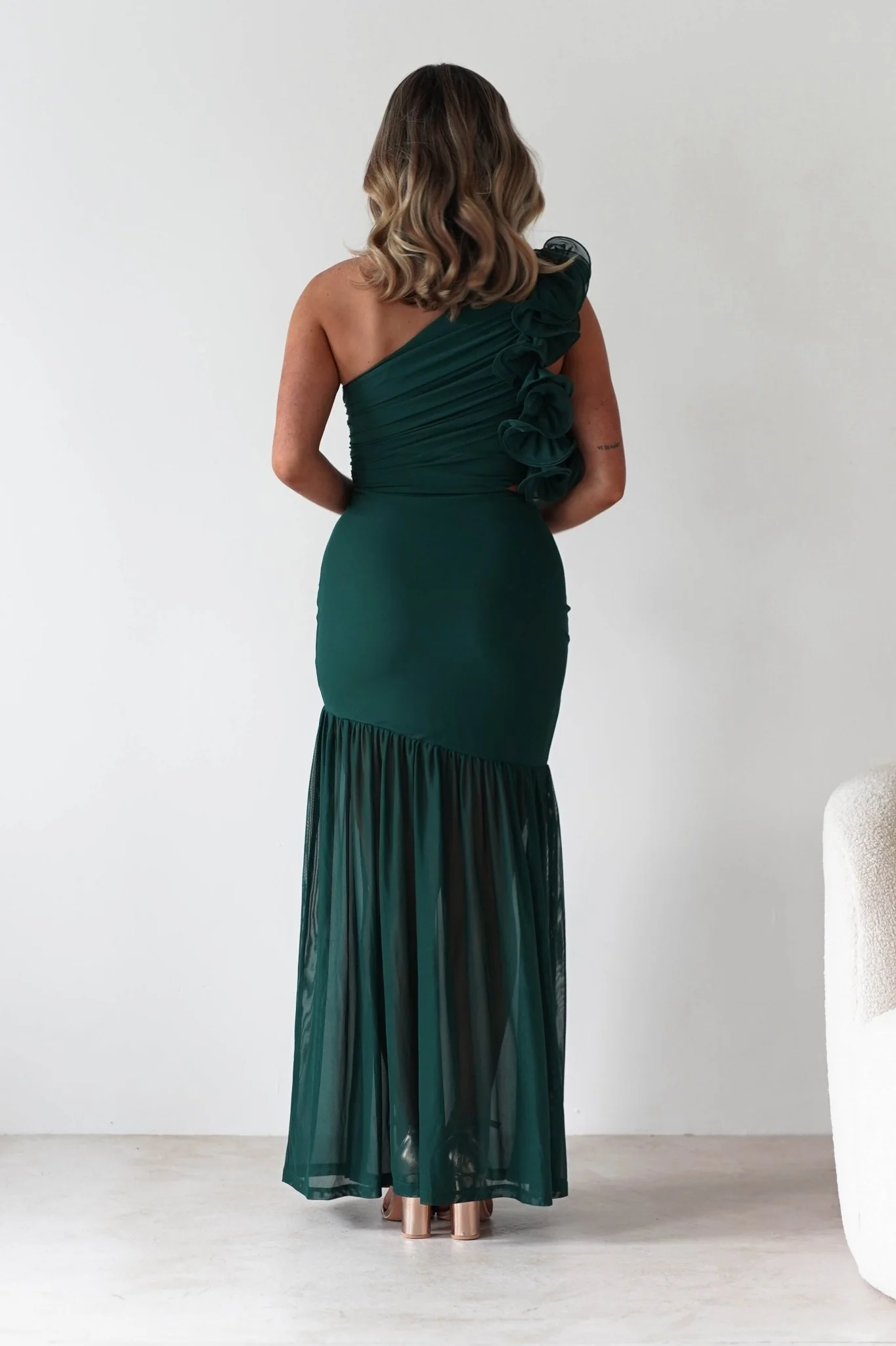 Stephanie Mesh Ruffle Maxi Dress | Forest Green - Image 9