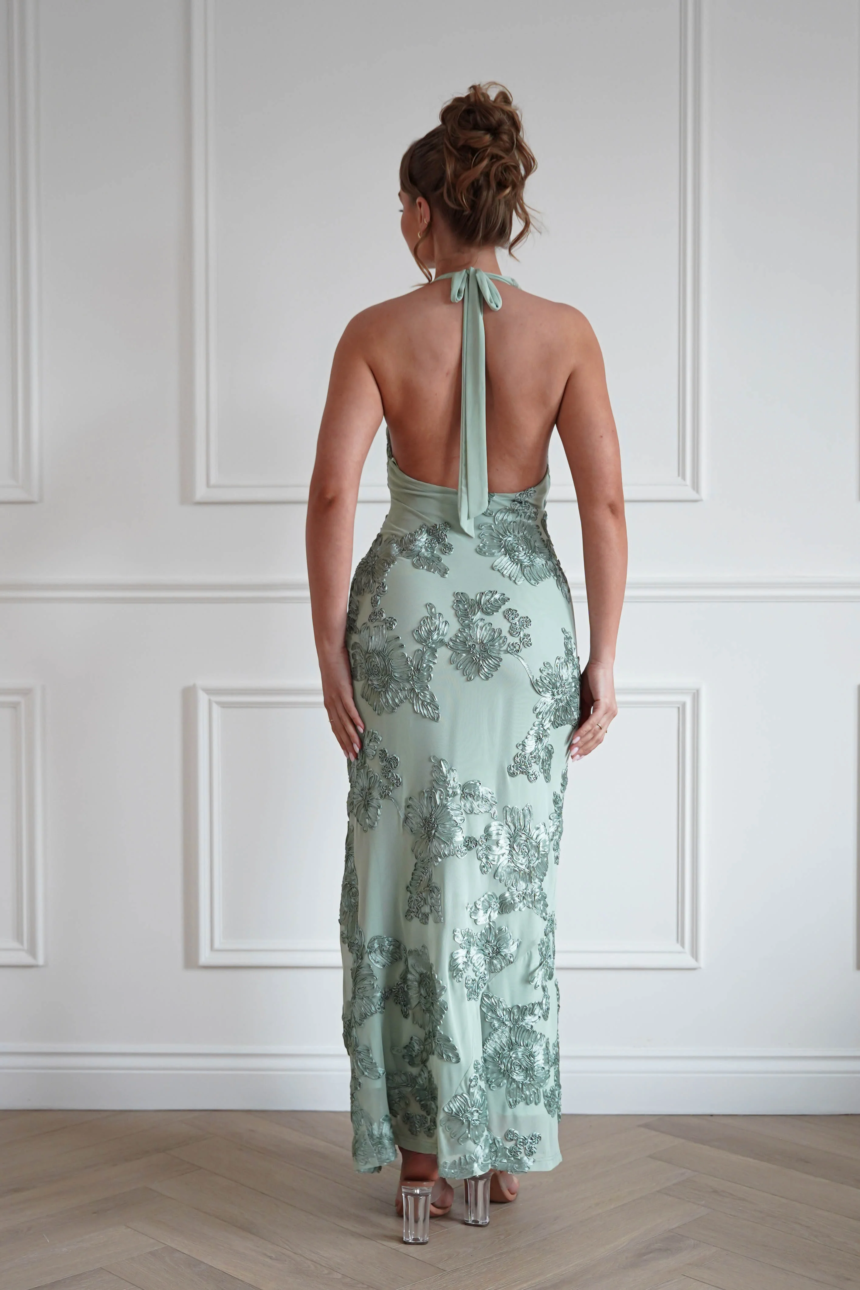 Sutton Floral Textured Maxi Dress | Green - Image 3