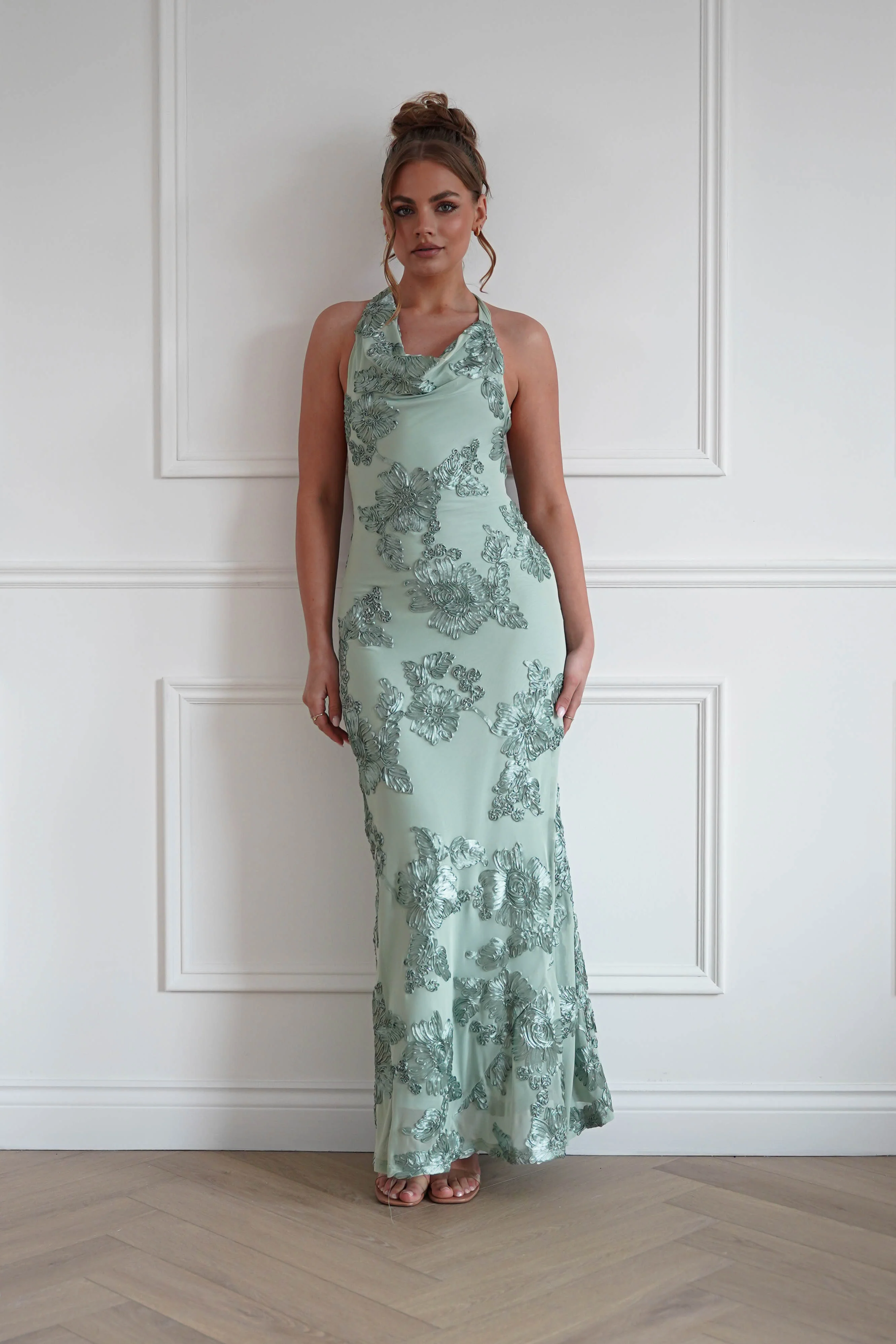 Sutton Floral Textured Maxi Dress | Green - Image 4