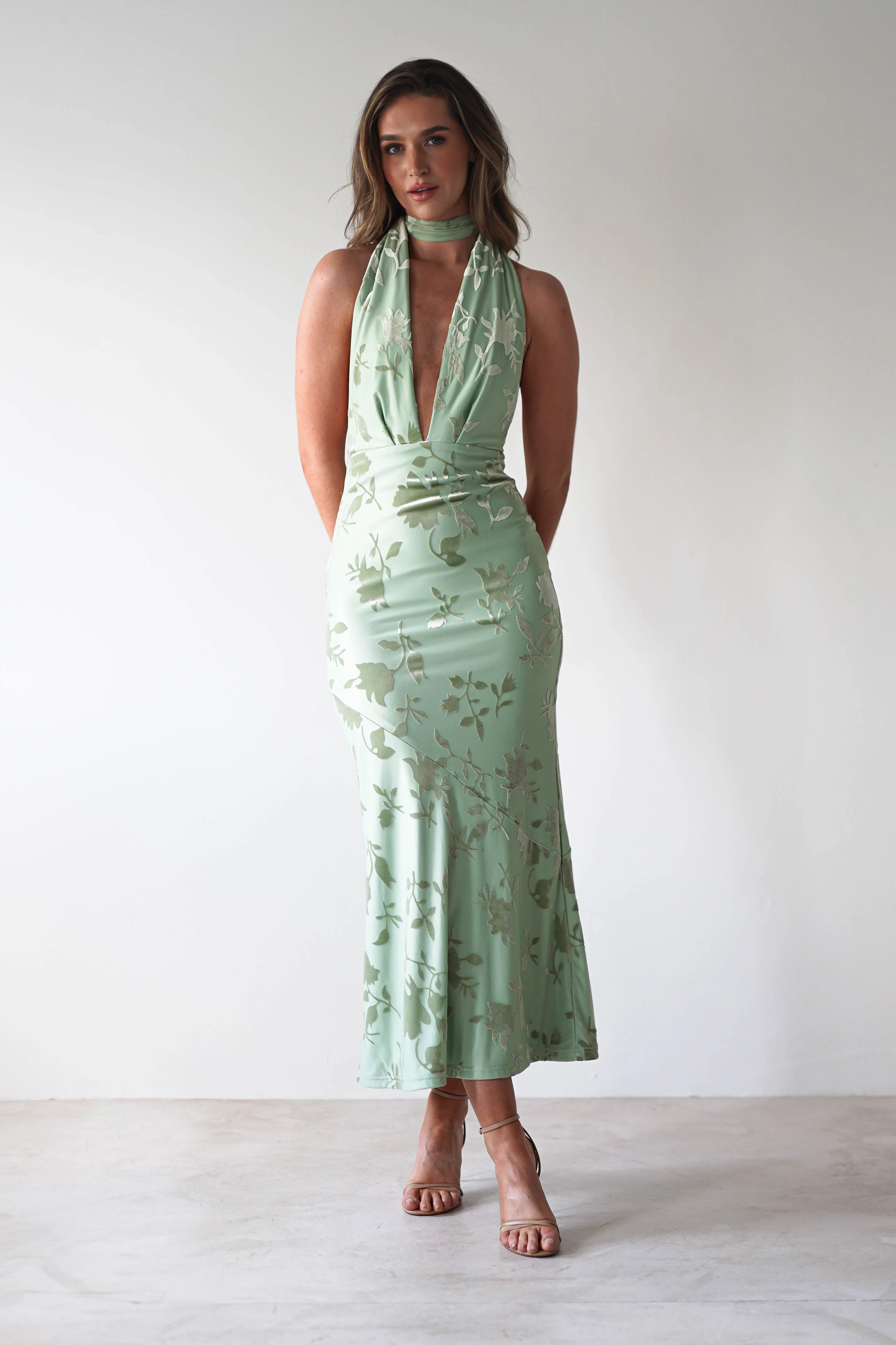 Tara Floral Jacquard Maxi Dress | Light Green - Image 7