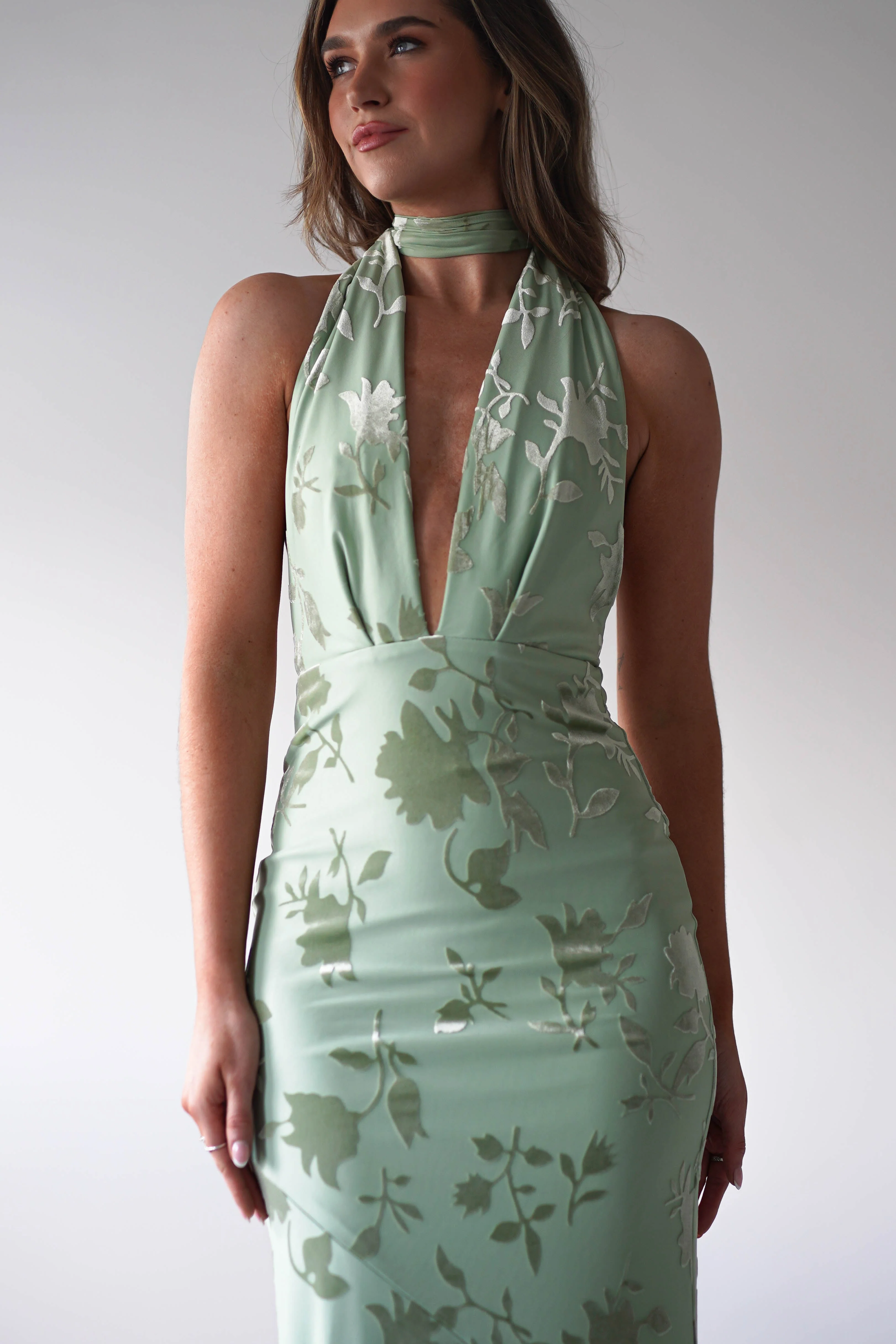 Tara Floral Jacquard Maxi Dress | Light Green - Image 9
