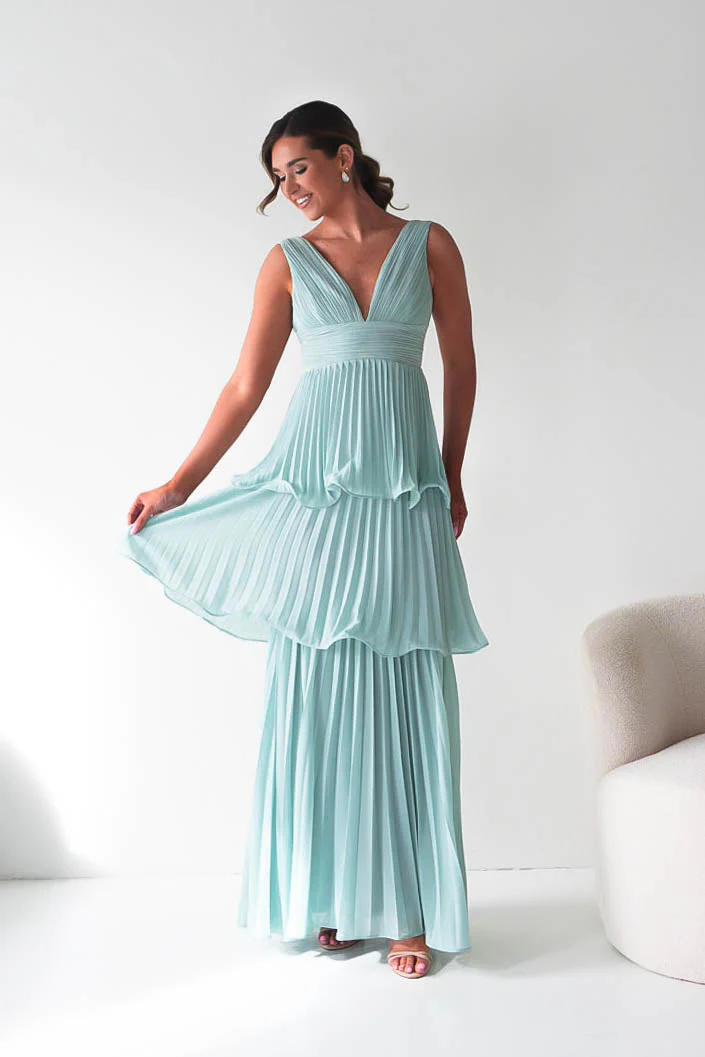 Vina Tiered Pleated Layered Maxi Dress | Mint - Image 10