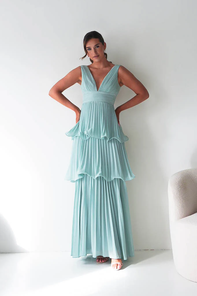 Vina Tiered Pleated Layered Maxi Dress | Mint - Image 11