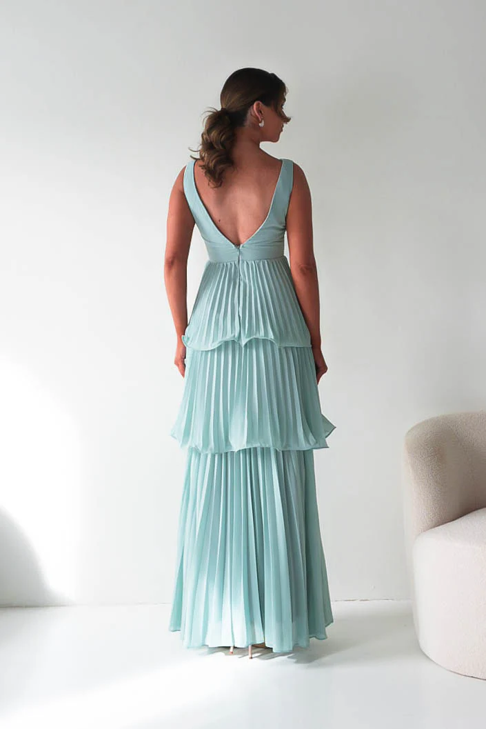 Vina Tiered Pleated Layered Maxi Dress | Mint - Image 4