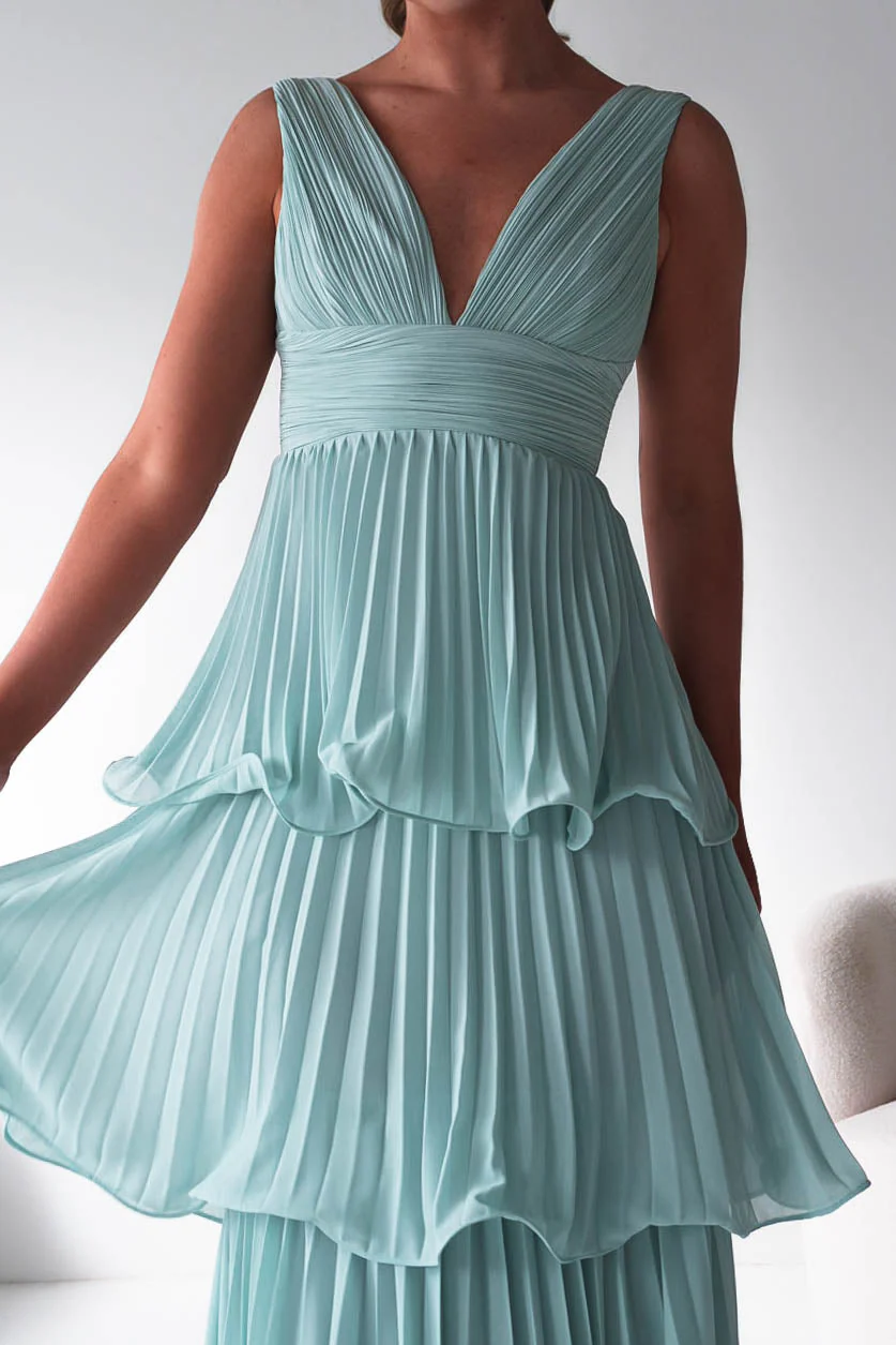 Vina Tiered Pleated Layered Maxi Dress | Mint - Image 5