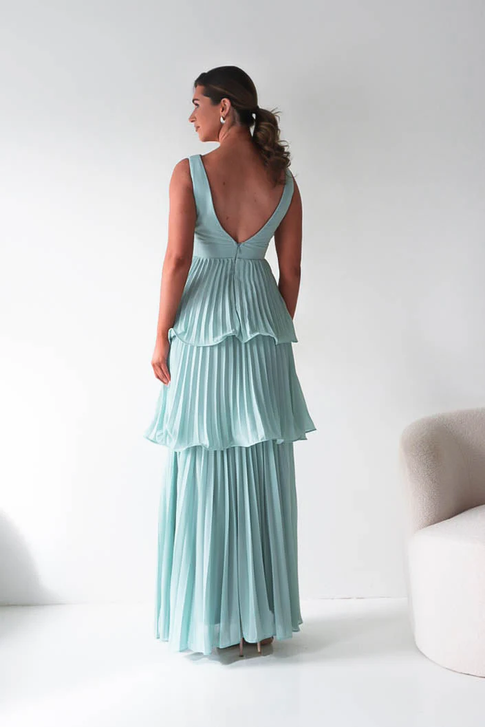 Vina Tiered Pleated Layered Maxi Dress | Mint - Image 6